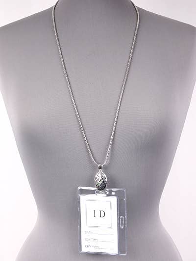 Abalone Filigree Studded Oval ID Holder & Necklace - Image 2