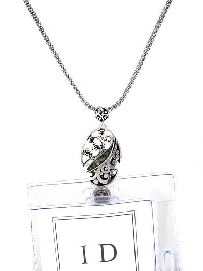 Abalone Filigree Studded Oval ID Holder & Necklace - Image 3
