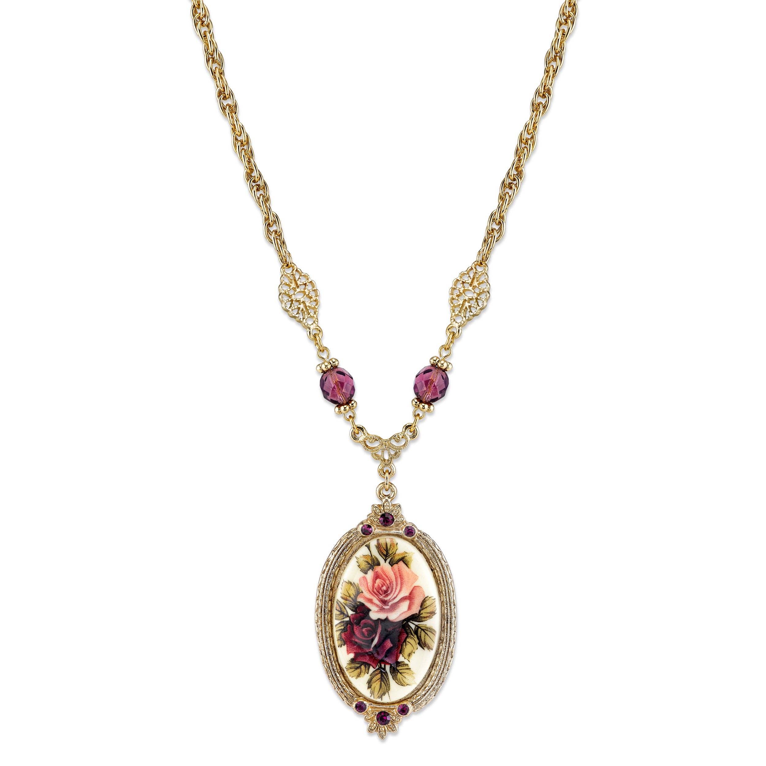 1928 Jewelry - 1928 Jewelry Manor House Rose Pendant Amethyst Crystal Penda