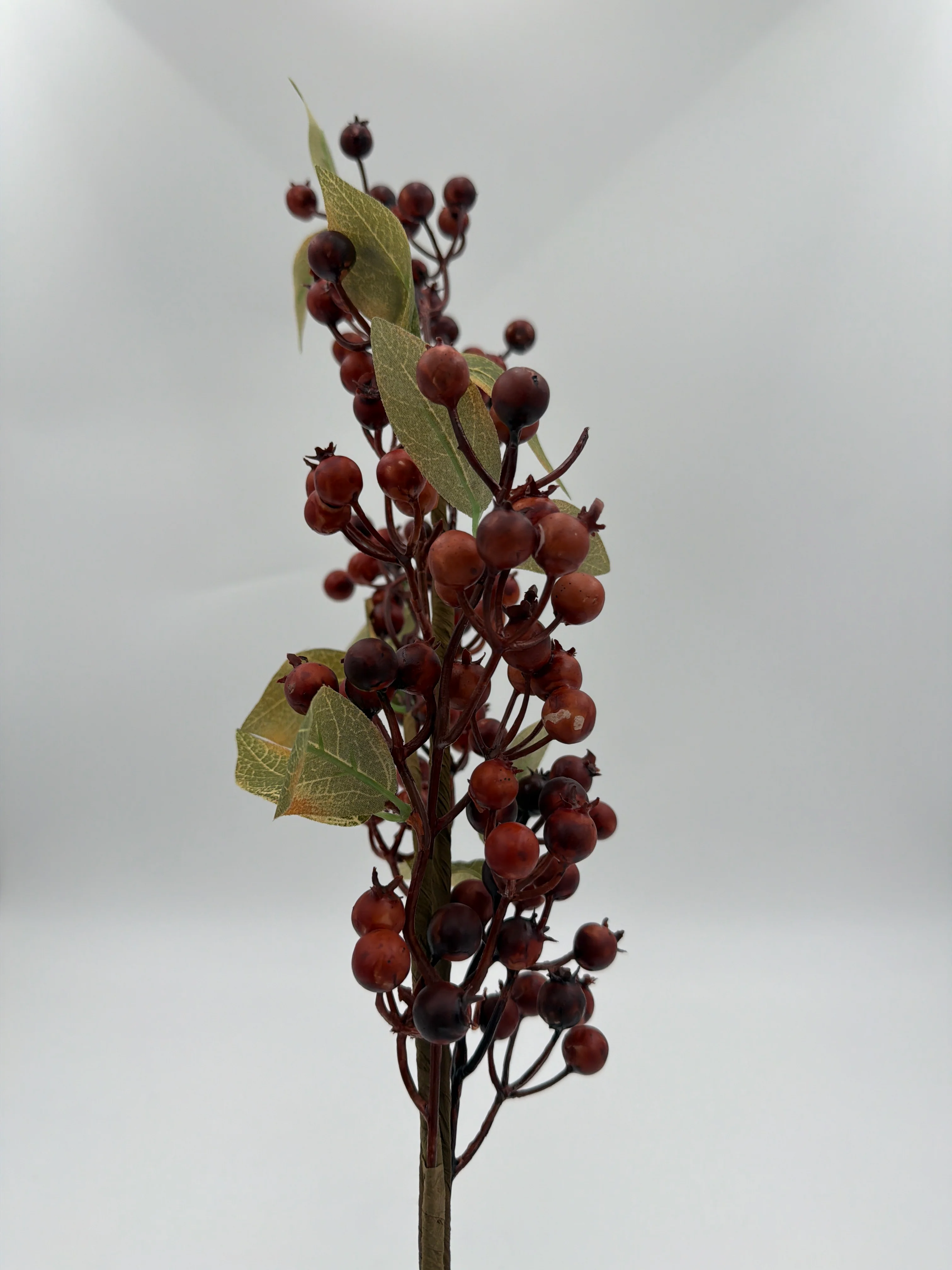 27 Inch Brown Berry Spray with Green Leaves - Image 2