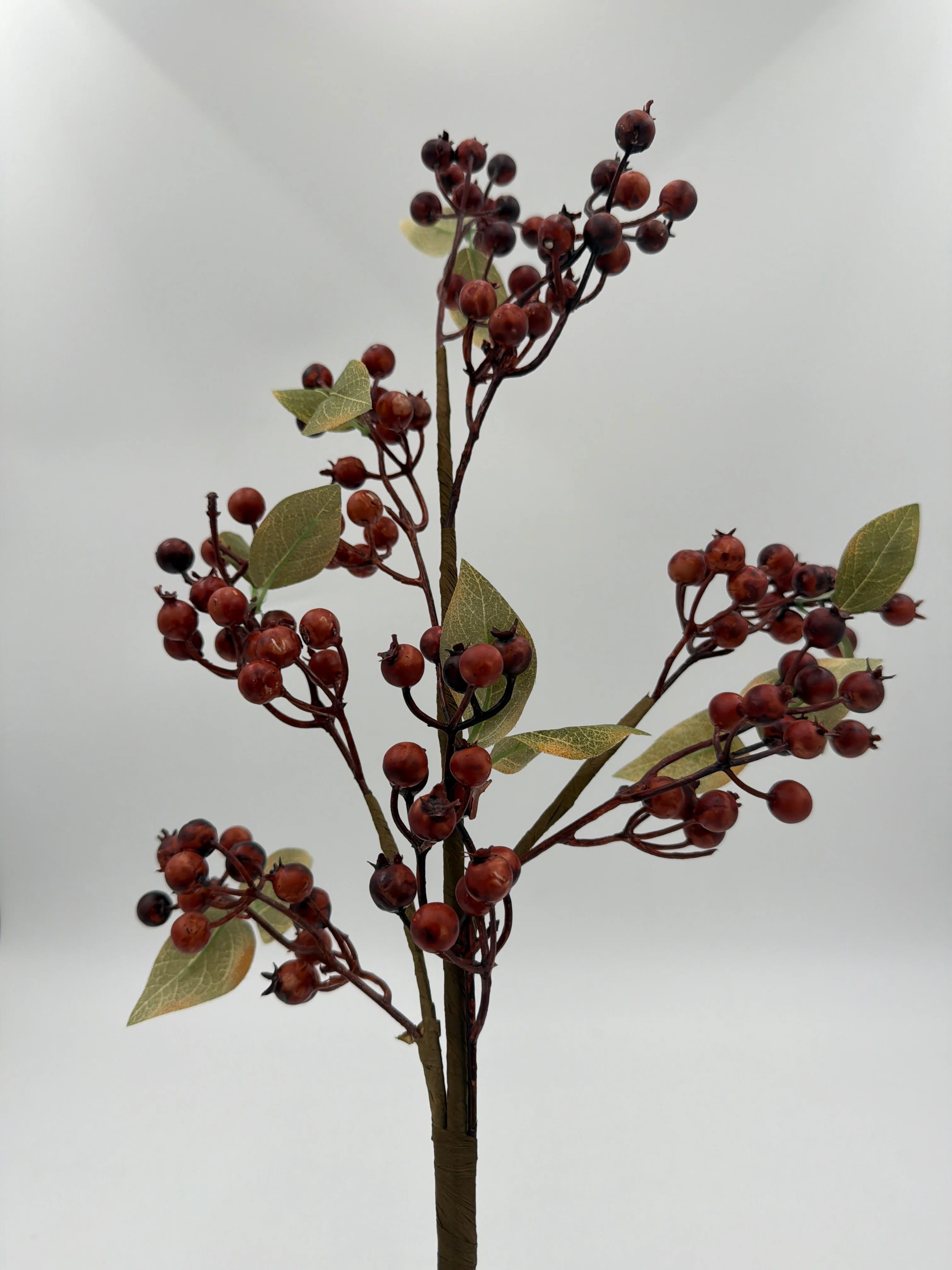27 Inch Brown Berry Spray with Green Leaves - Image 3