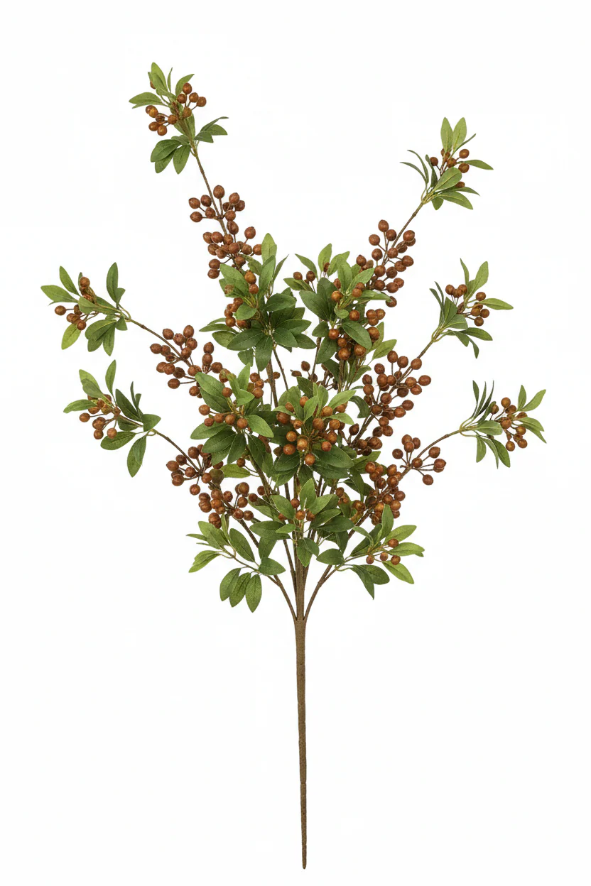 27 Inch Brown Berry Spray with Green Leaves - Image 4
