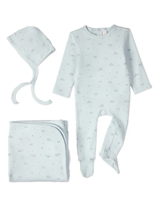 3 Pc Footie Set-Clouds of Happiness