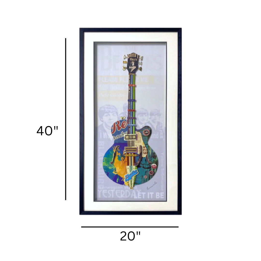 3D Collage Art | Beetles Guitar Blue (40"x20") - Image 3