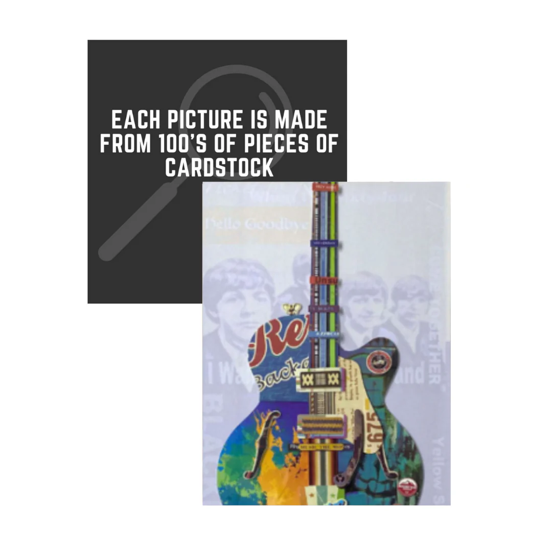 3D Collage Art | Beetles Guitar Blue (40"x20") - Image 4