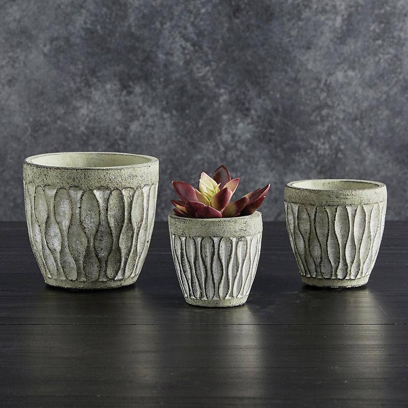 Cement Leaf Round Pot - Large - Image 2