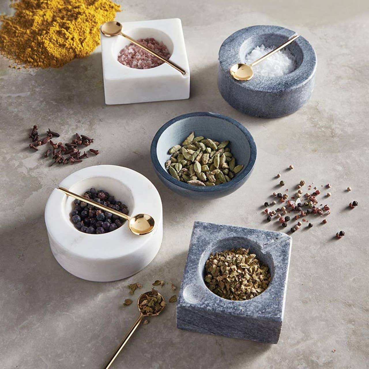 White Square Marble Pinch Pot with Spoon - Image 2