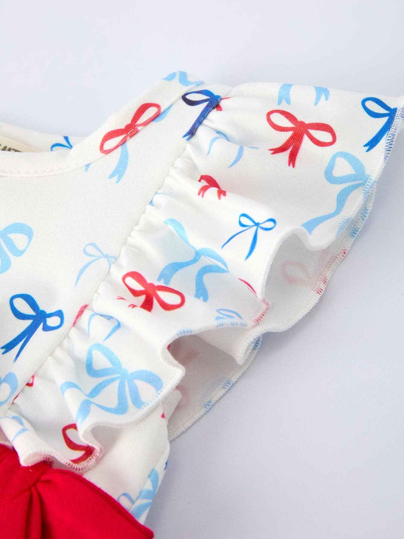 4th of July Bow Print Baby Girl Romper With Ruffle - Image 3