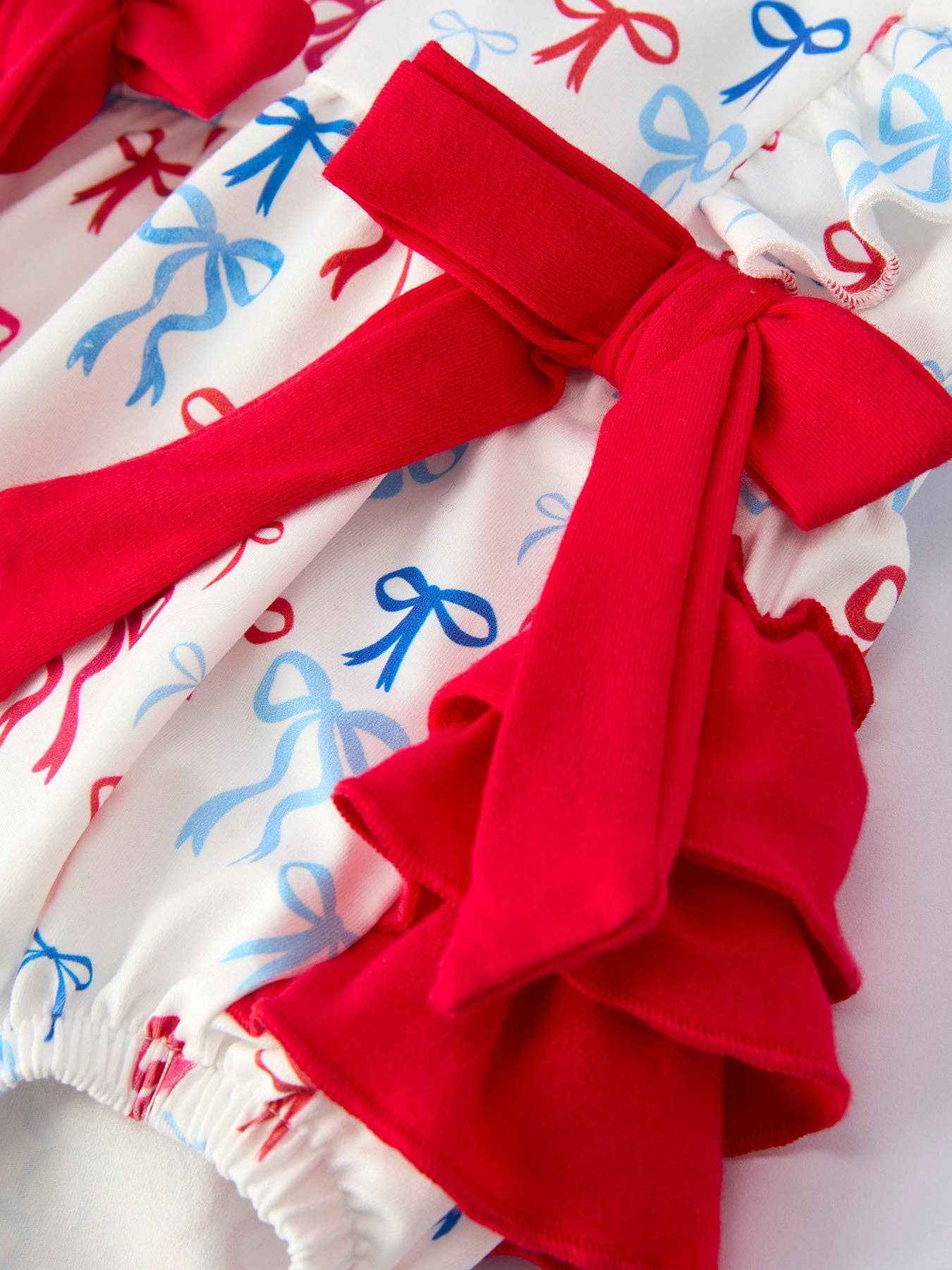 4th of July Bow Print Baby Girl Romper With Ruffle - Image 4