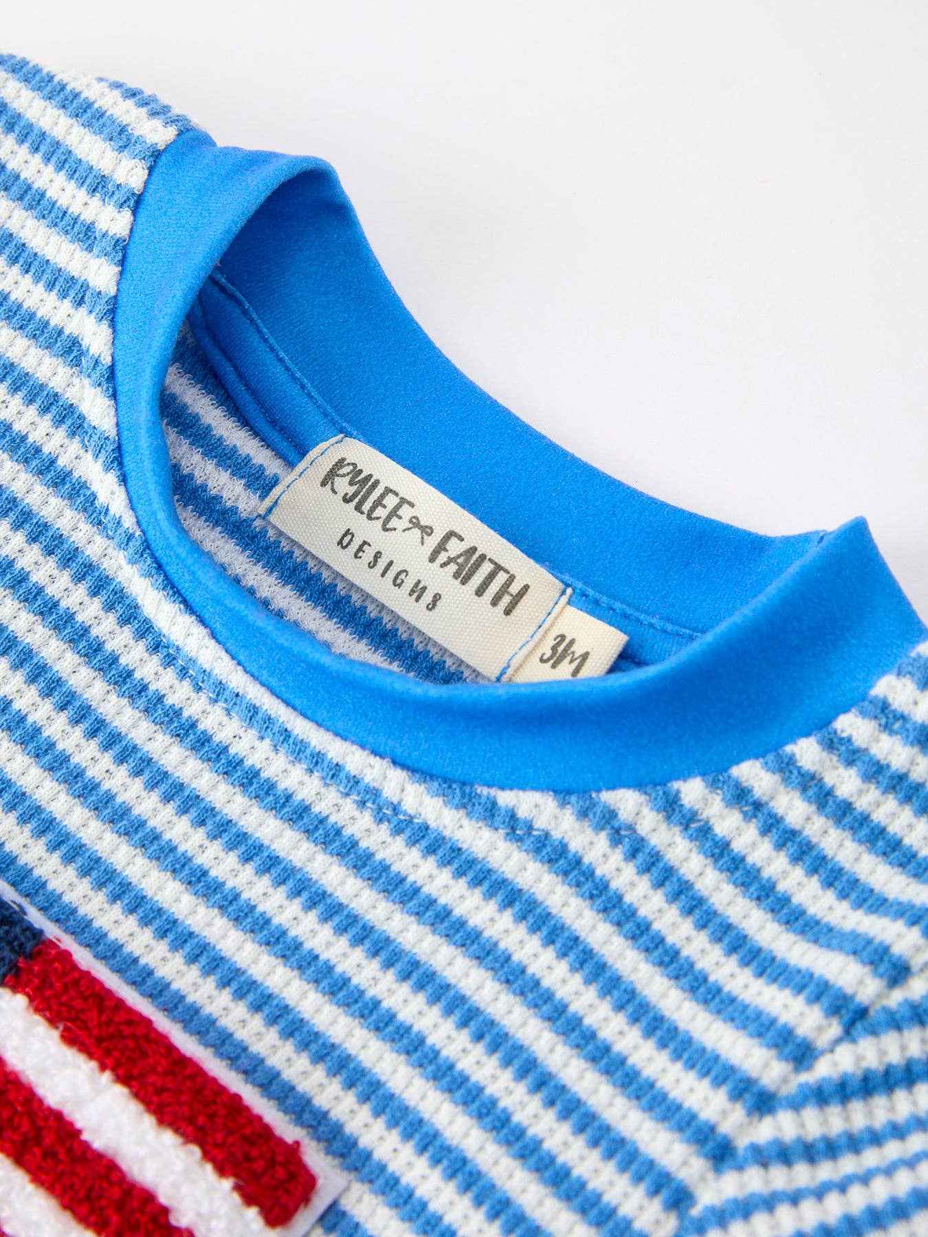 4th of July Flag Chenille Romper Blue Stripe: 12M - Image 3