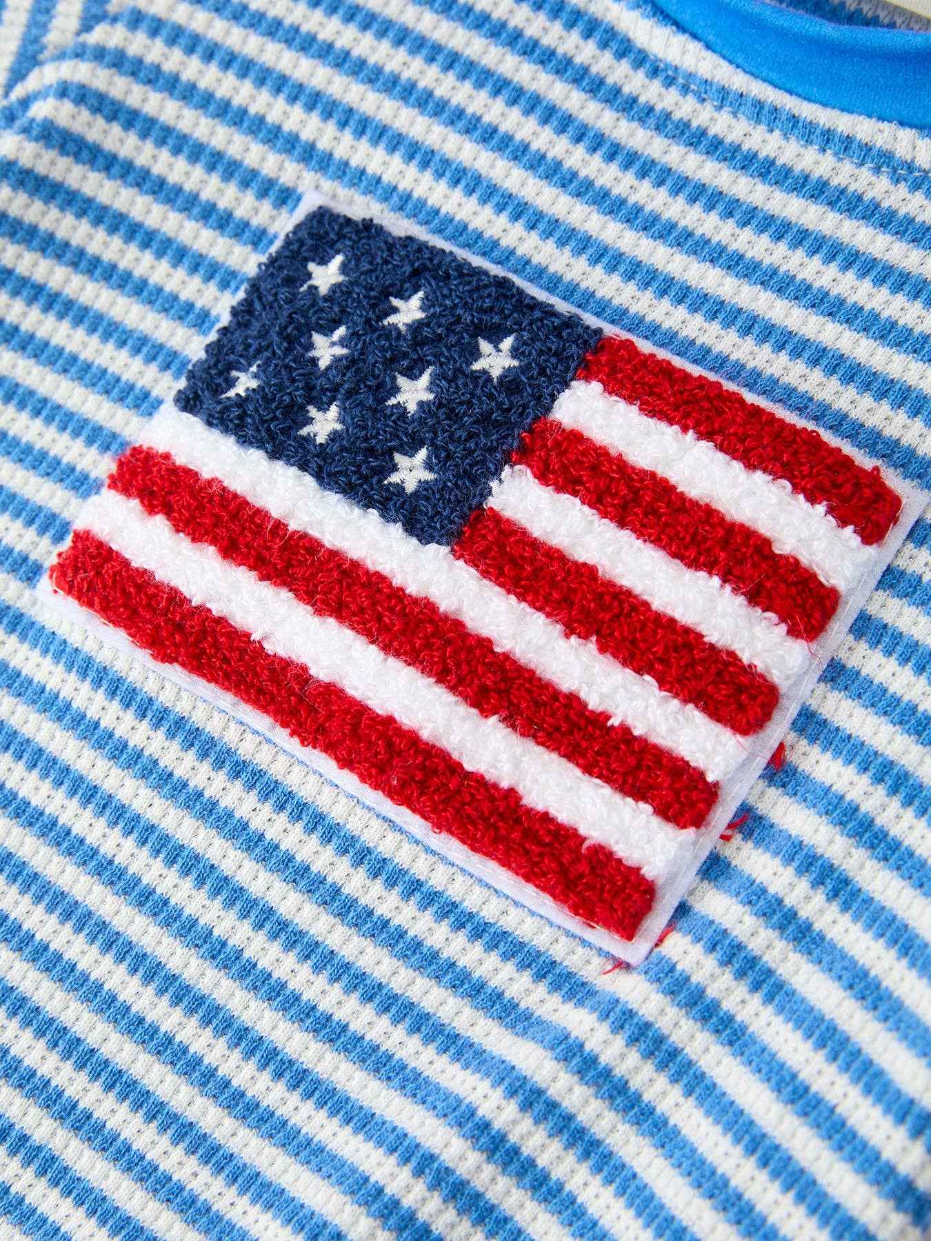 4th of July Flag Chenille Romper Blue Stripe: 12M - Image 4