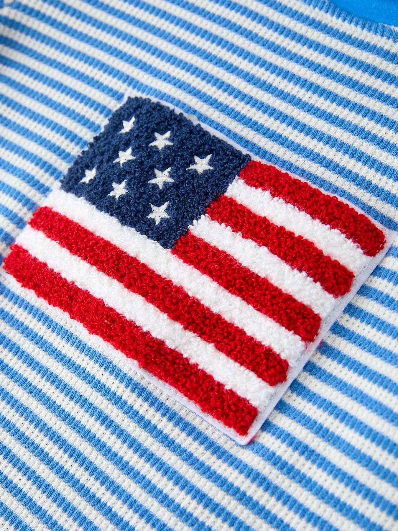 4th of July Flag Chenille Romper Blue Stripe: 18M - Image 6
