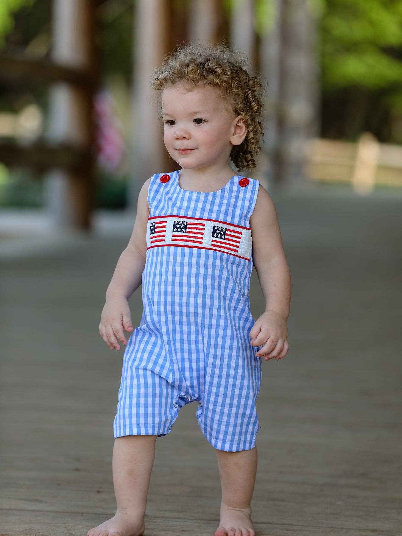 4th of July Flag Smocking Boys Romper
