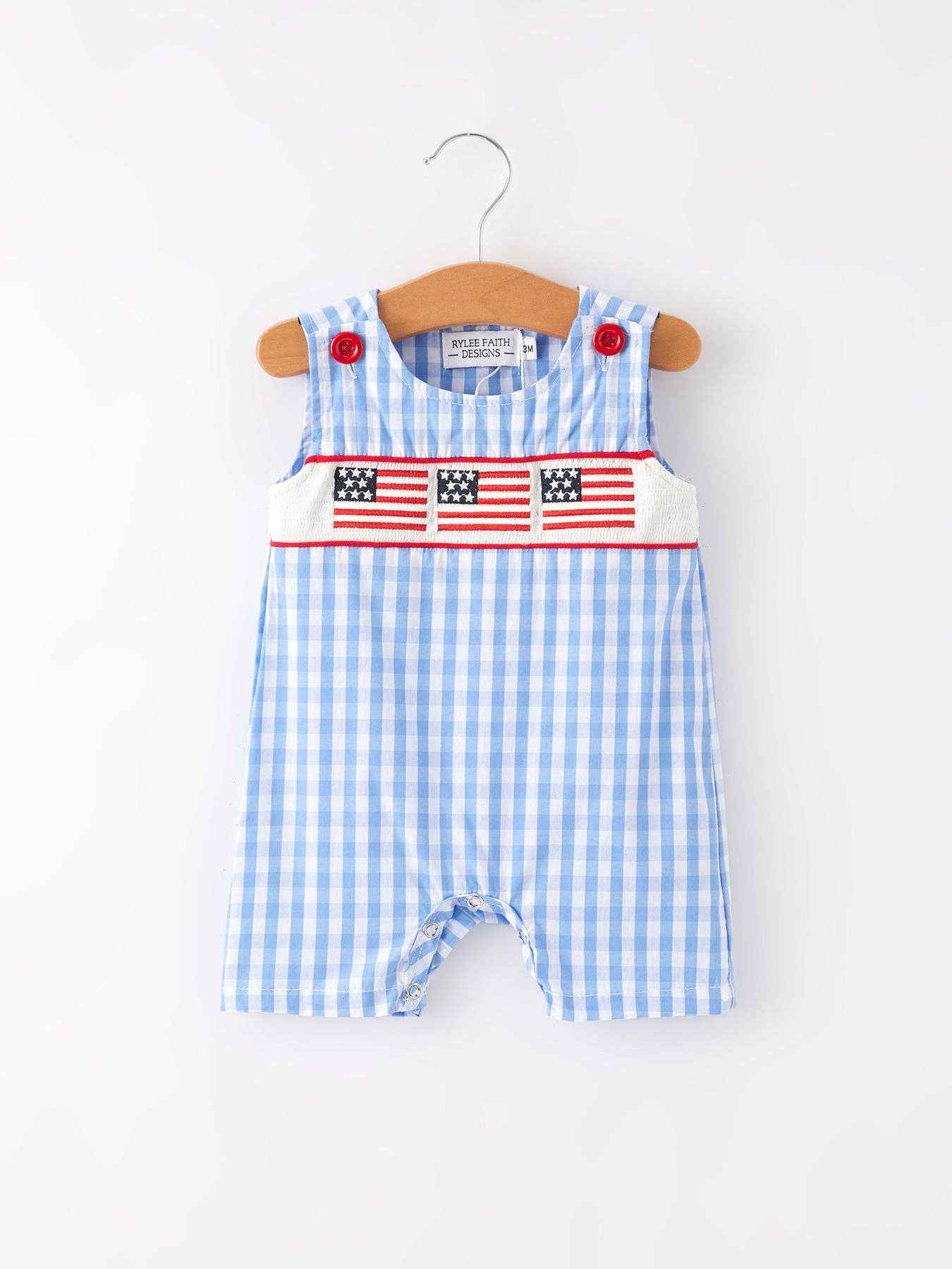 4th of July Flag Smocking Boys Romper - Image 8