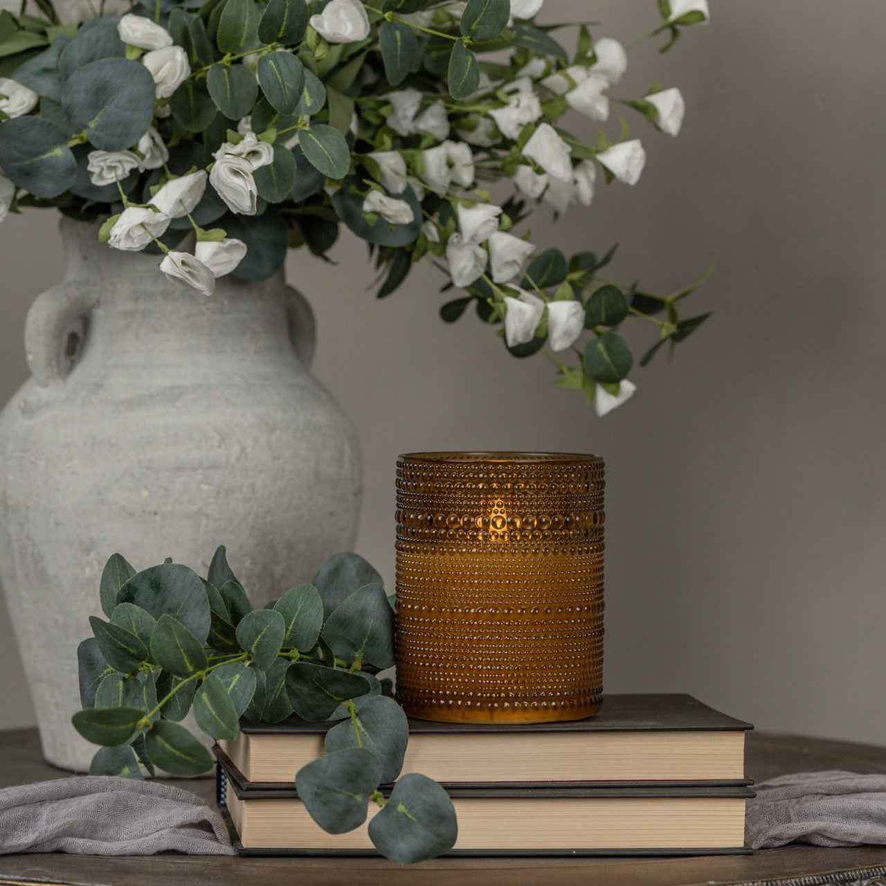 5" AMBER DOTTED GLASS 3D FLAME CANDLE