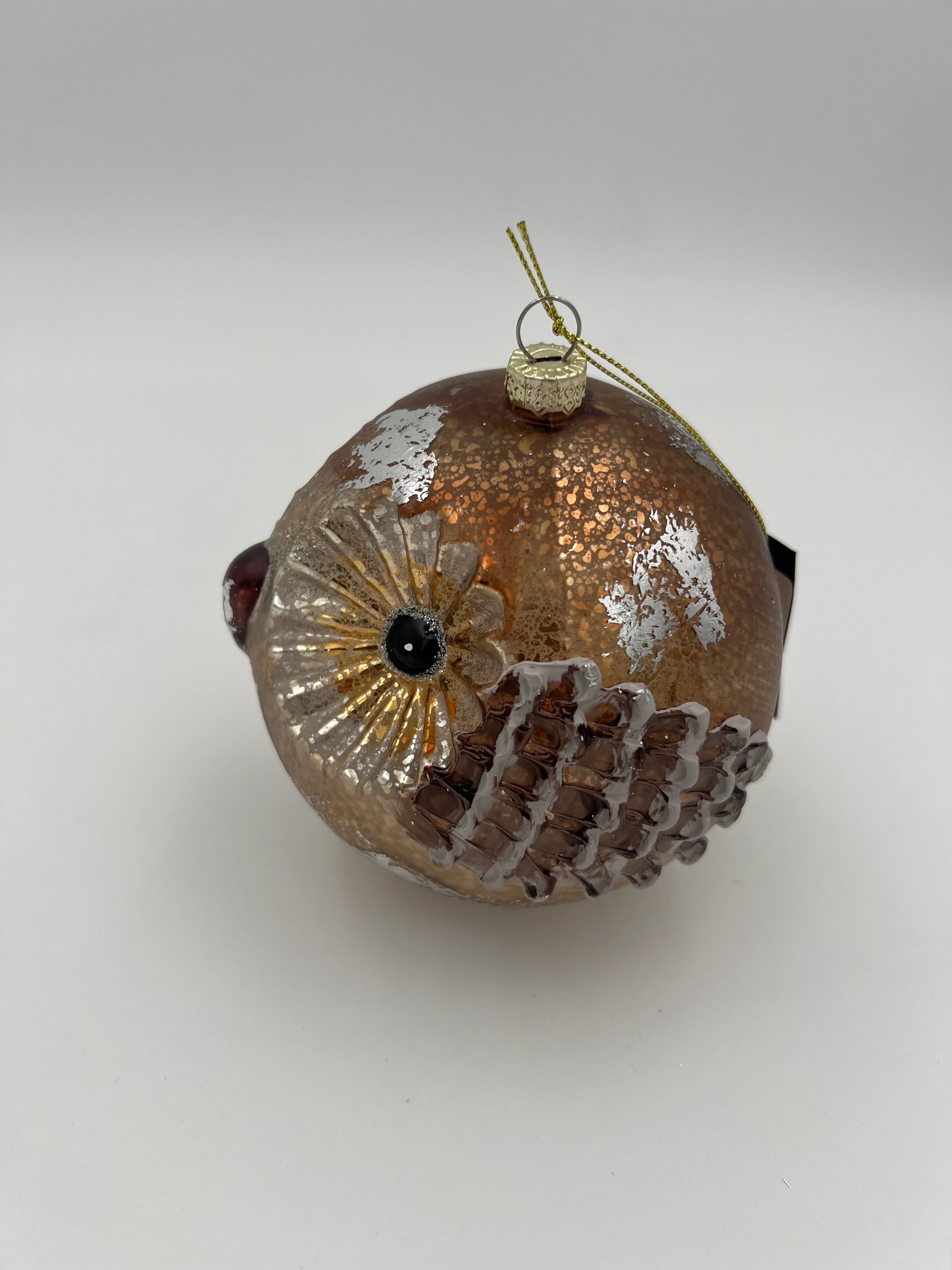 5" Round Antique Mercury Glass Ornament-Owl - Image 3