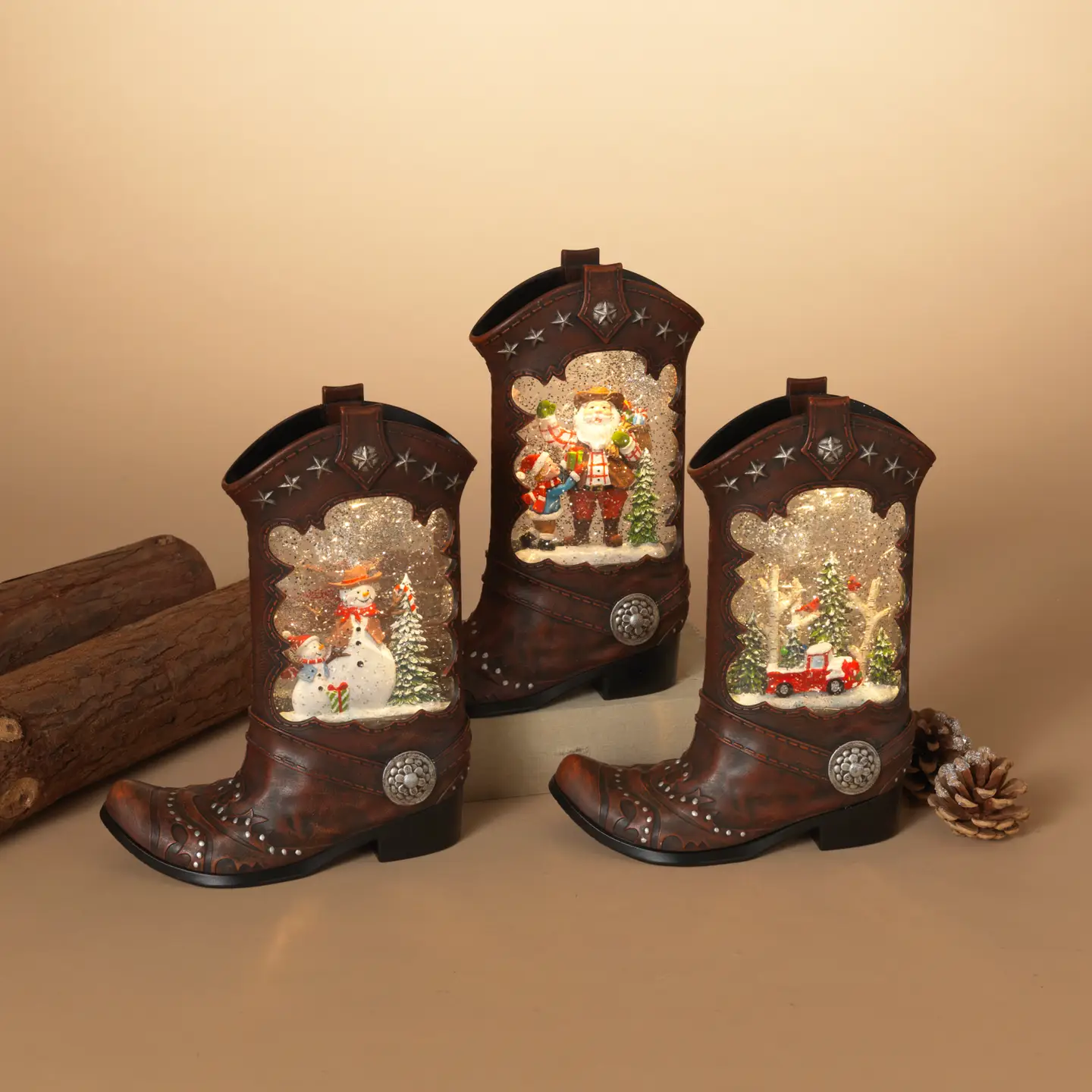 10.25"H Lighted Spinning Water Boot Globe with Holiday Scene-Assorted Scenes