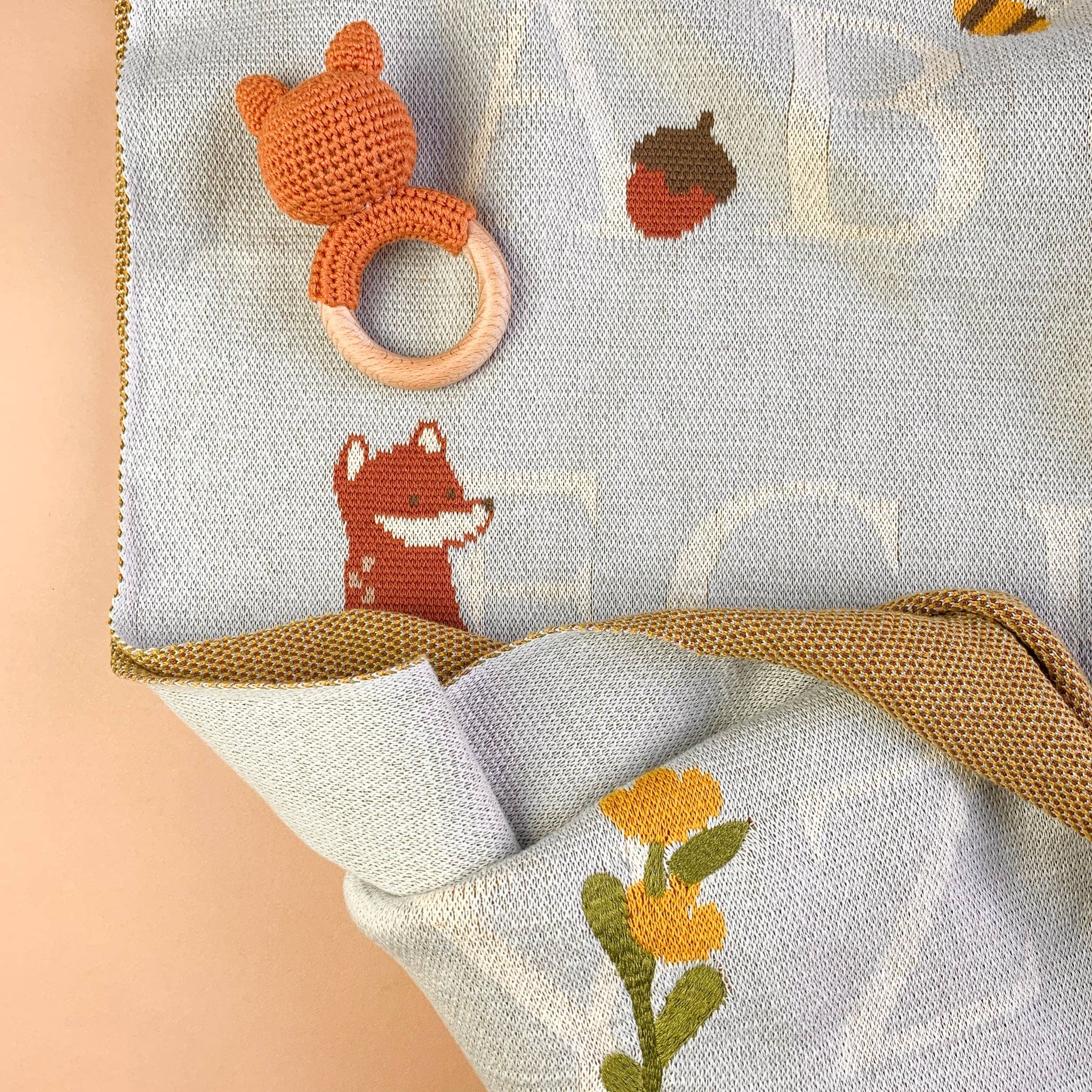 ABC Blanket Hat Teether Gift Set- Newborn Fox Acorn - Image 5