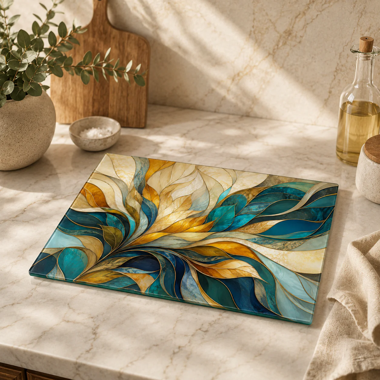 Abstract Design Glass Cutting Board, Charcuterie Tray: 11x15 inch - Image 3