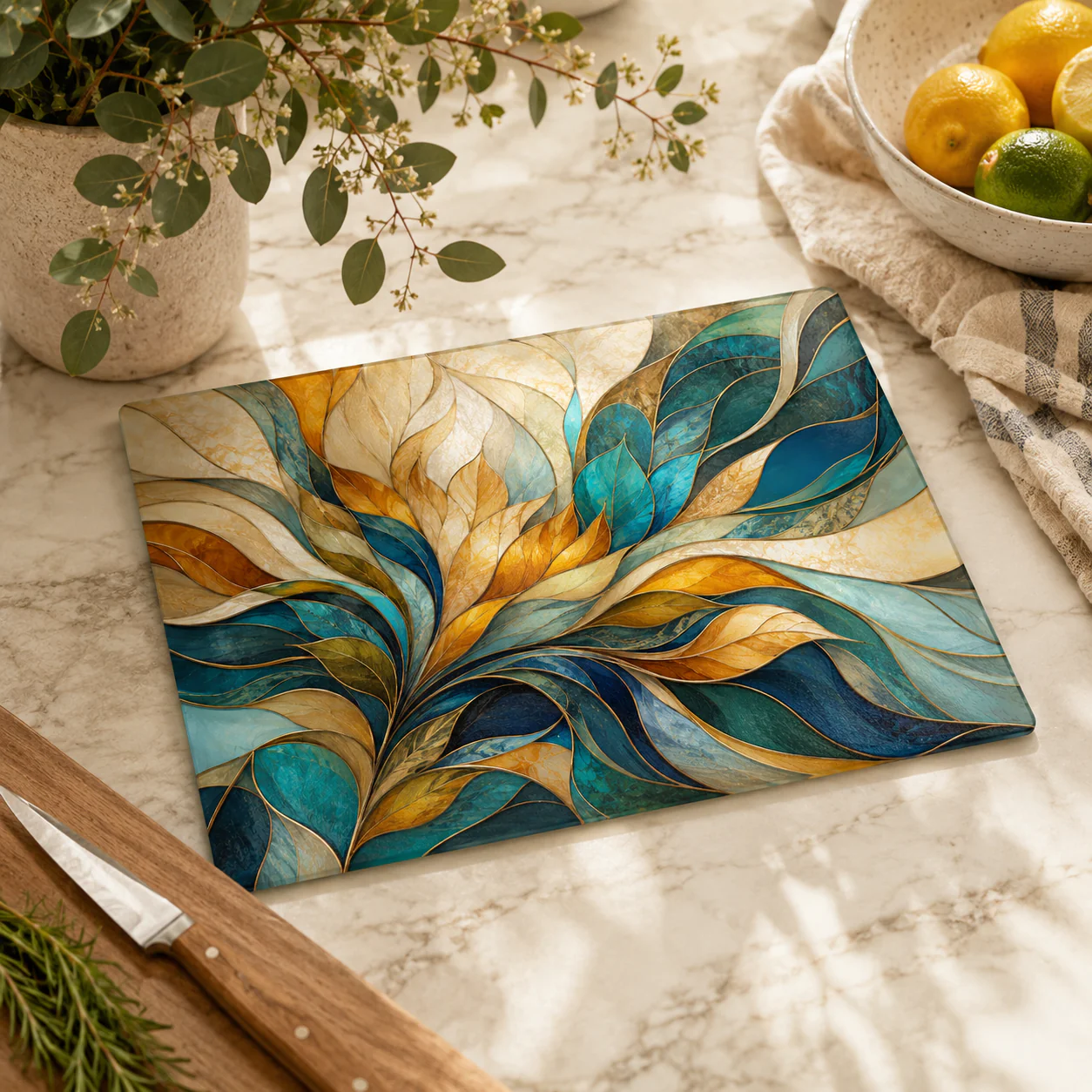 Abstract Design Glass Cutting Board, Charcuterie Tray: 11x15 inch - Image 4