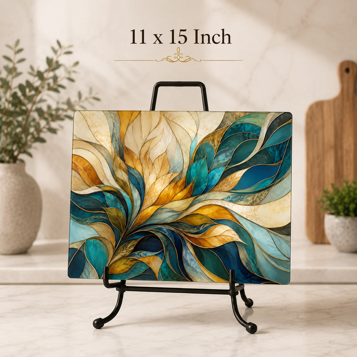 Abstract Design Glass Cutting Board, Charcuterie Tray: 11x15 inch - Image 5