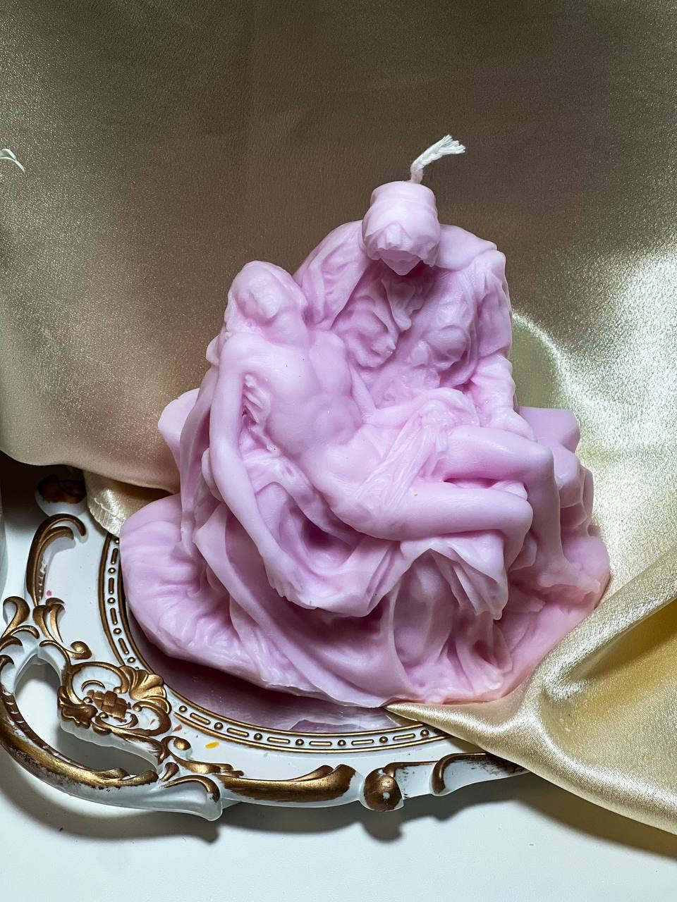 Sculpted Italian Pieta Statue Candle 5.5x6in - Religion - Image 5