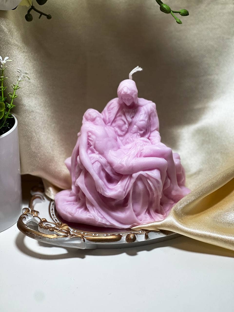 Sculpted Italian Pieta Statue Candle 5.5x6in - Religion - Image 6