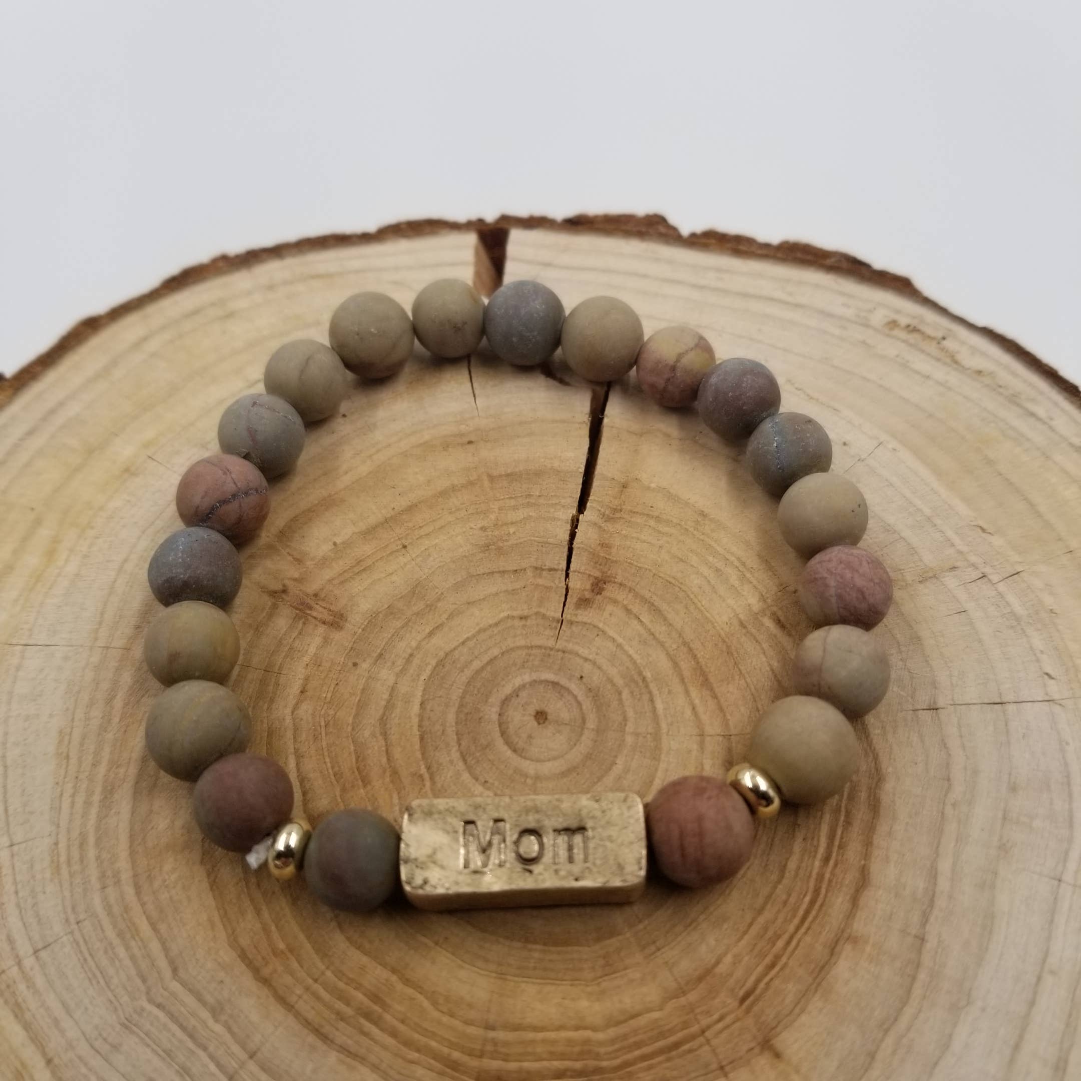 Amazon Stone Bracelet With MOM Label: Brown