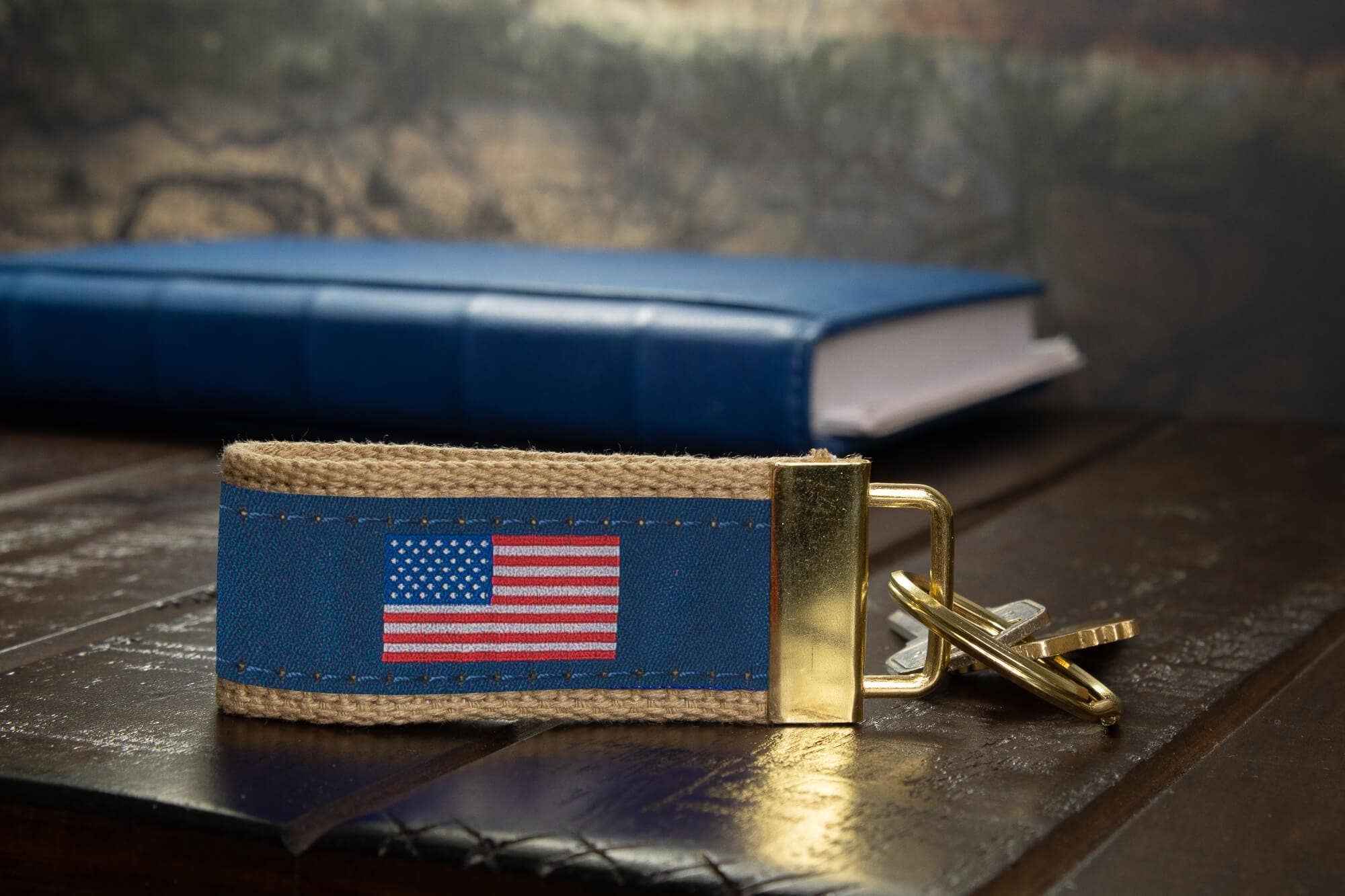 American Flag Woven Ribbon Key Chain - Image 3