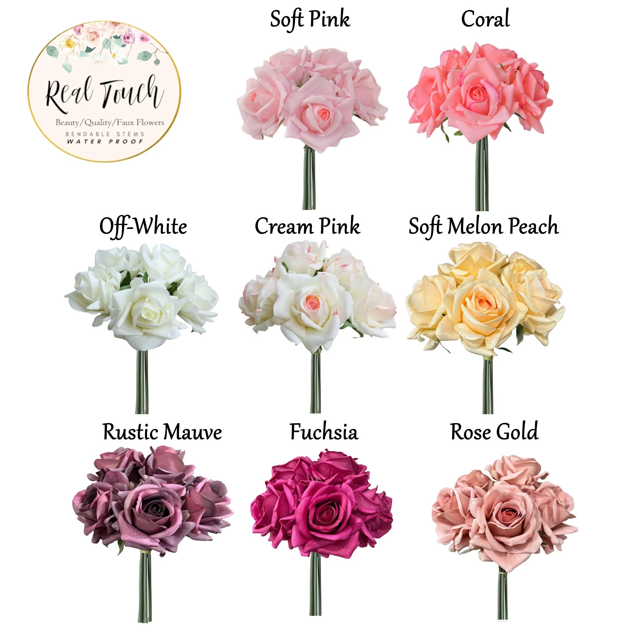 10" Pack of 5 Stems-Moisturized coating Real Touch Rose - Image 14