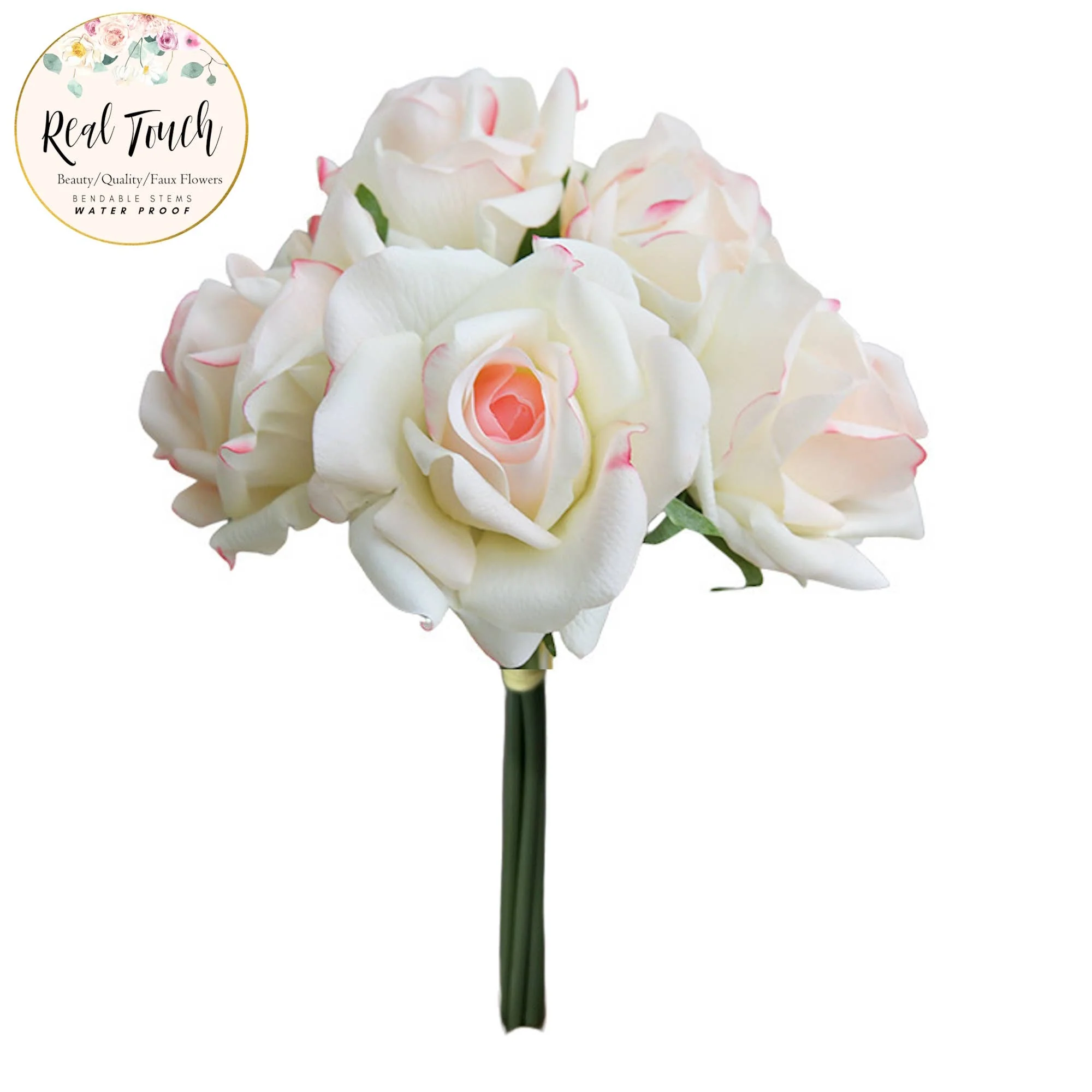 10" Pack of 5 Stems-Moisturized coating Real Touch Rose - Image 6