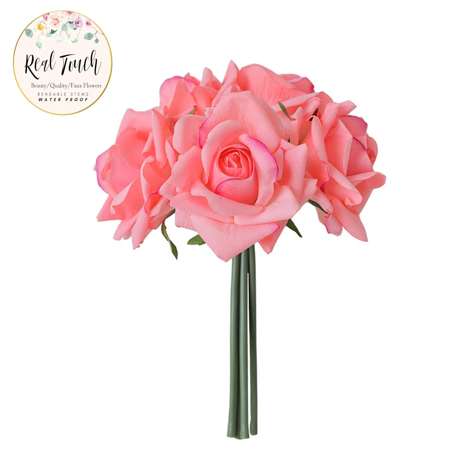 10" Pack of 5 Stems-Moisturized coating Real Touch Rose - Image 8