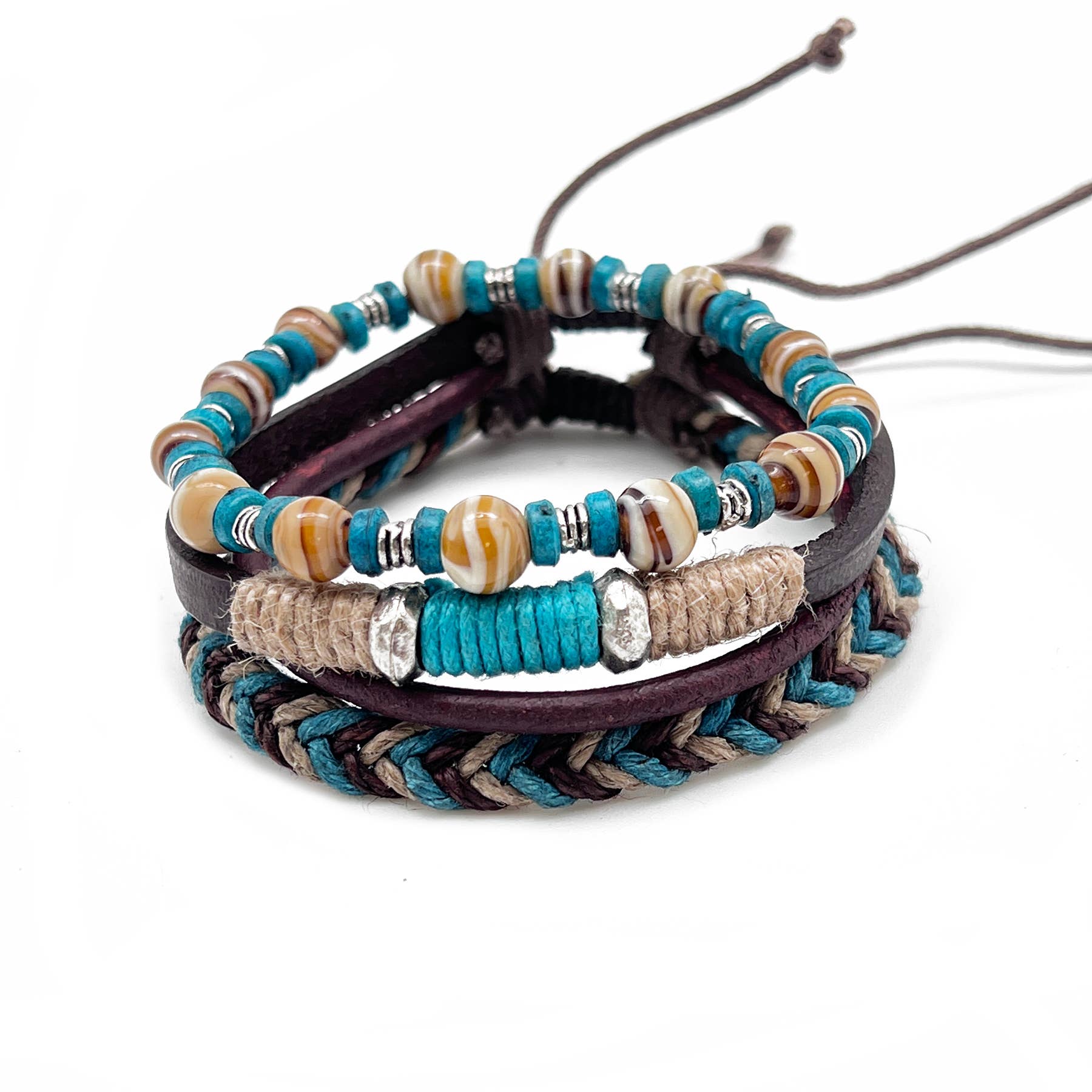 Mens Bracelet - Turquoise and blue dark woven leather