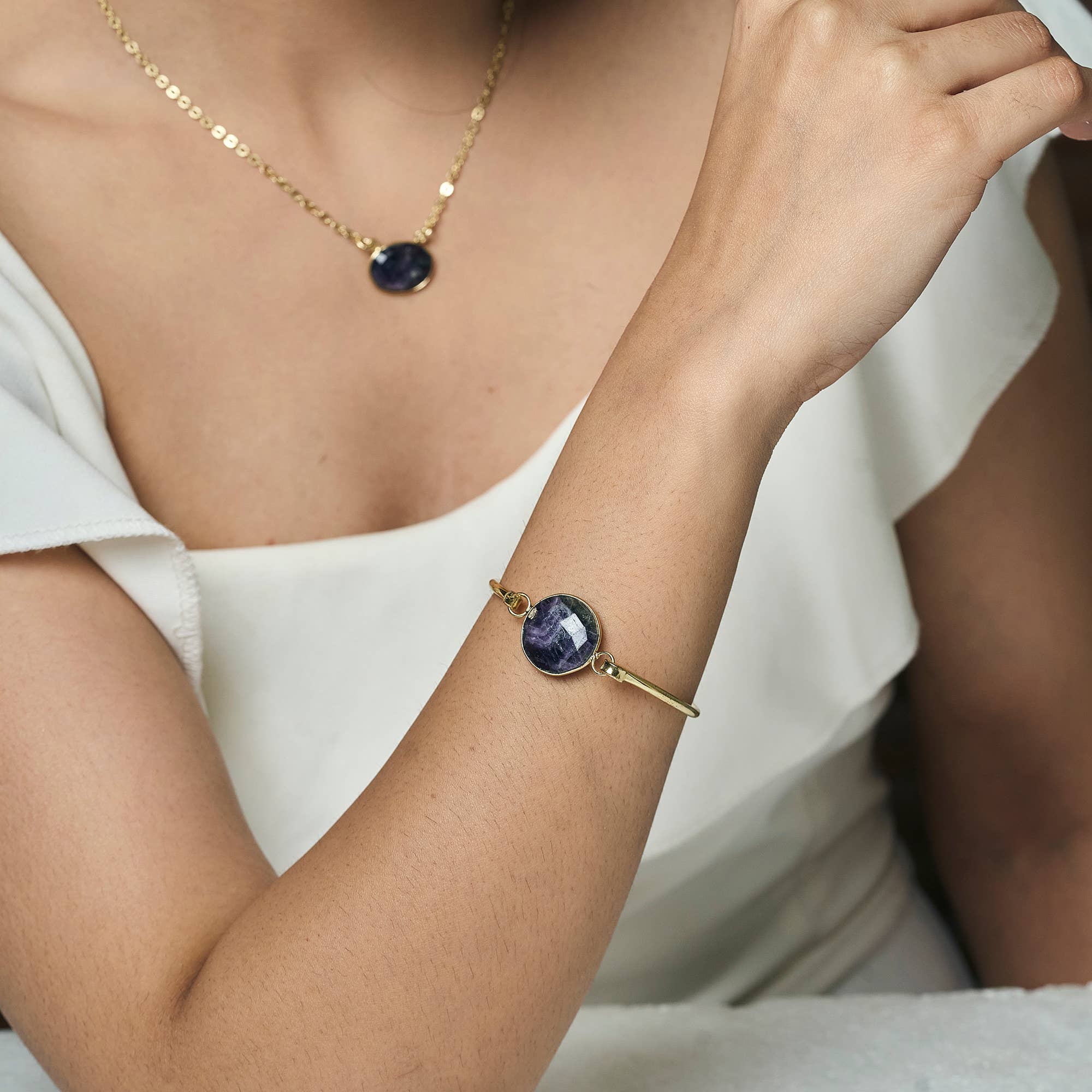 Gold Plated Bracelet with Semi-Precious Stone - Amethyst - Image 3