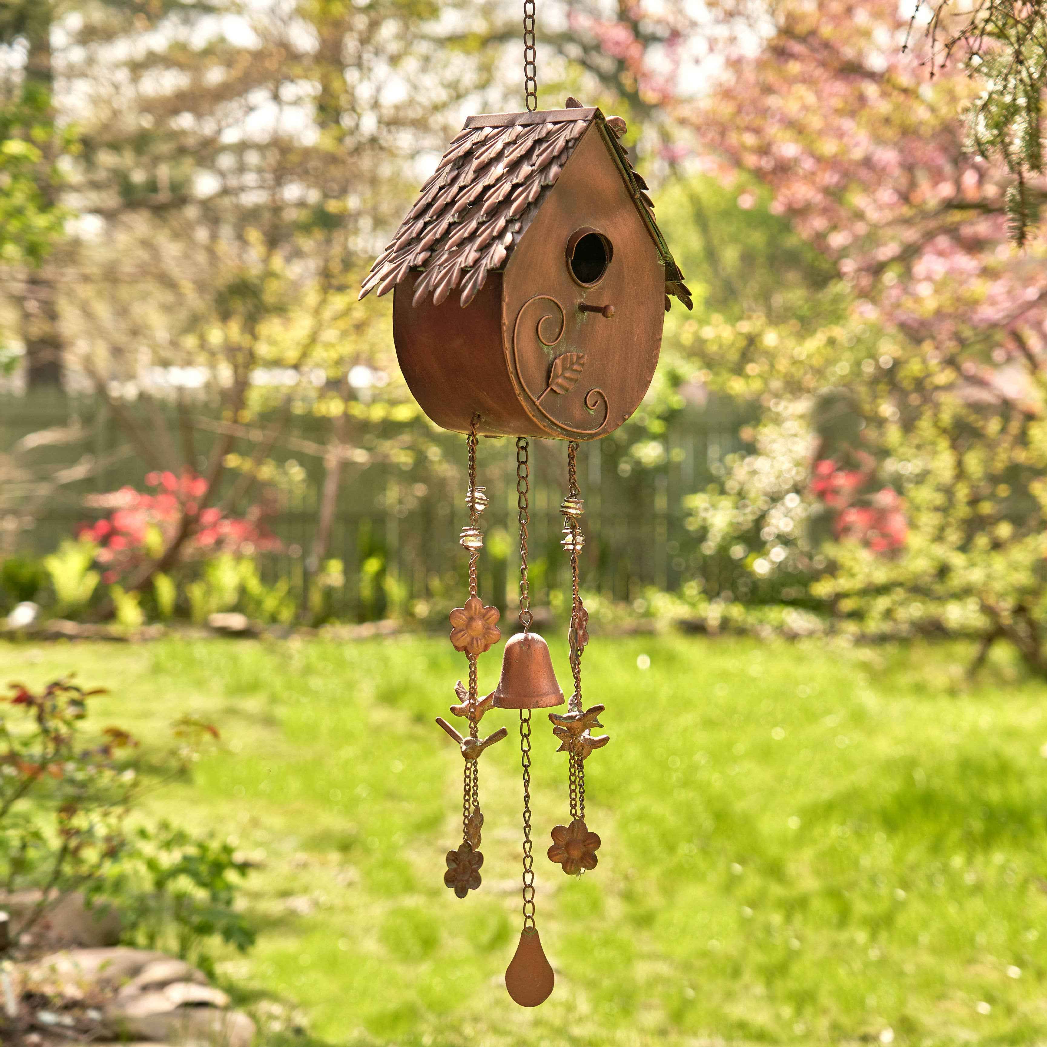Antique Copper Hanging Birdhouse Wind Chime : Farm House - Image 4
