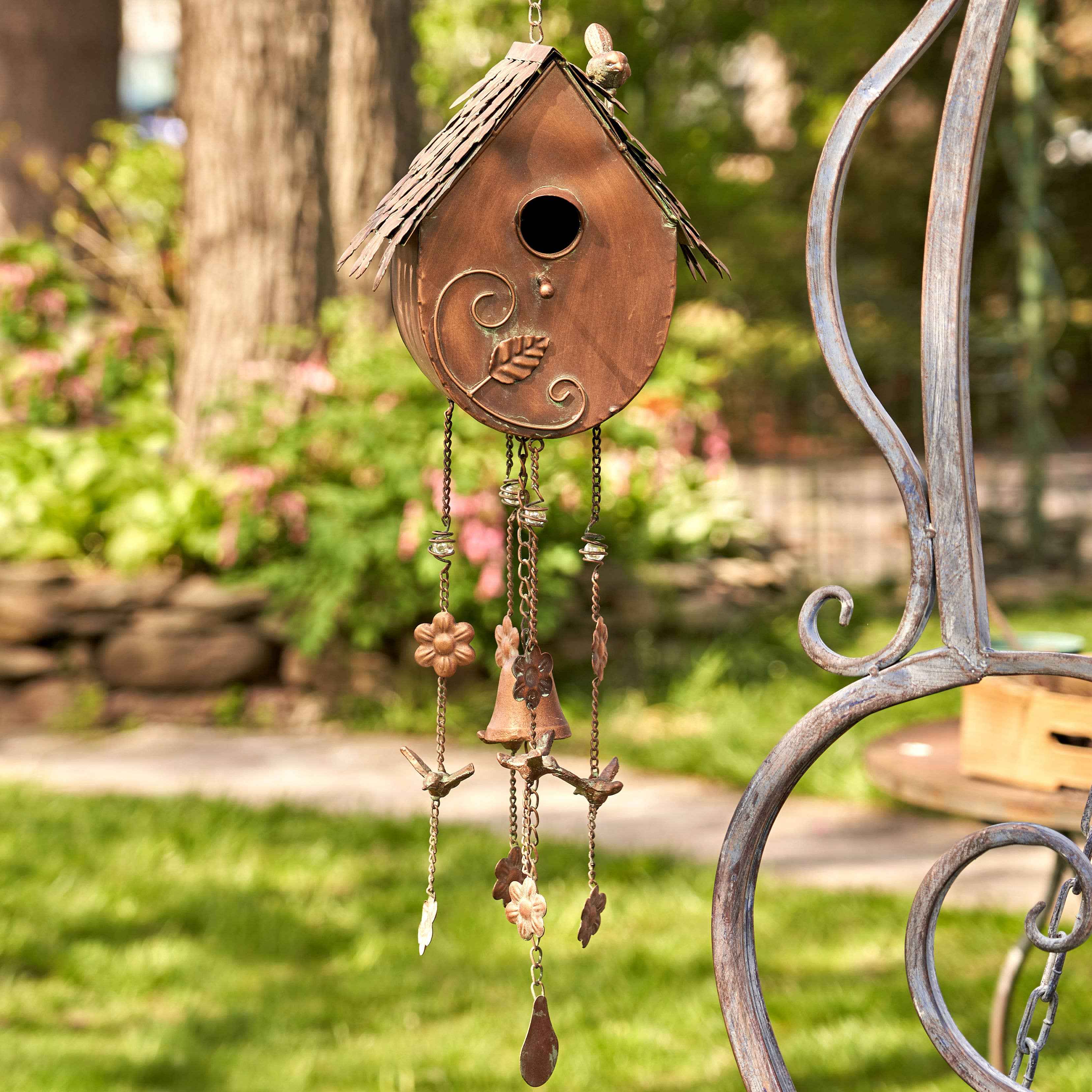 Antique Copper Hanging Birdhouse Wind Chime : Farm House - Image 5