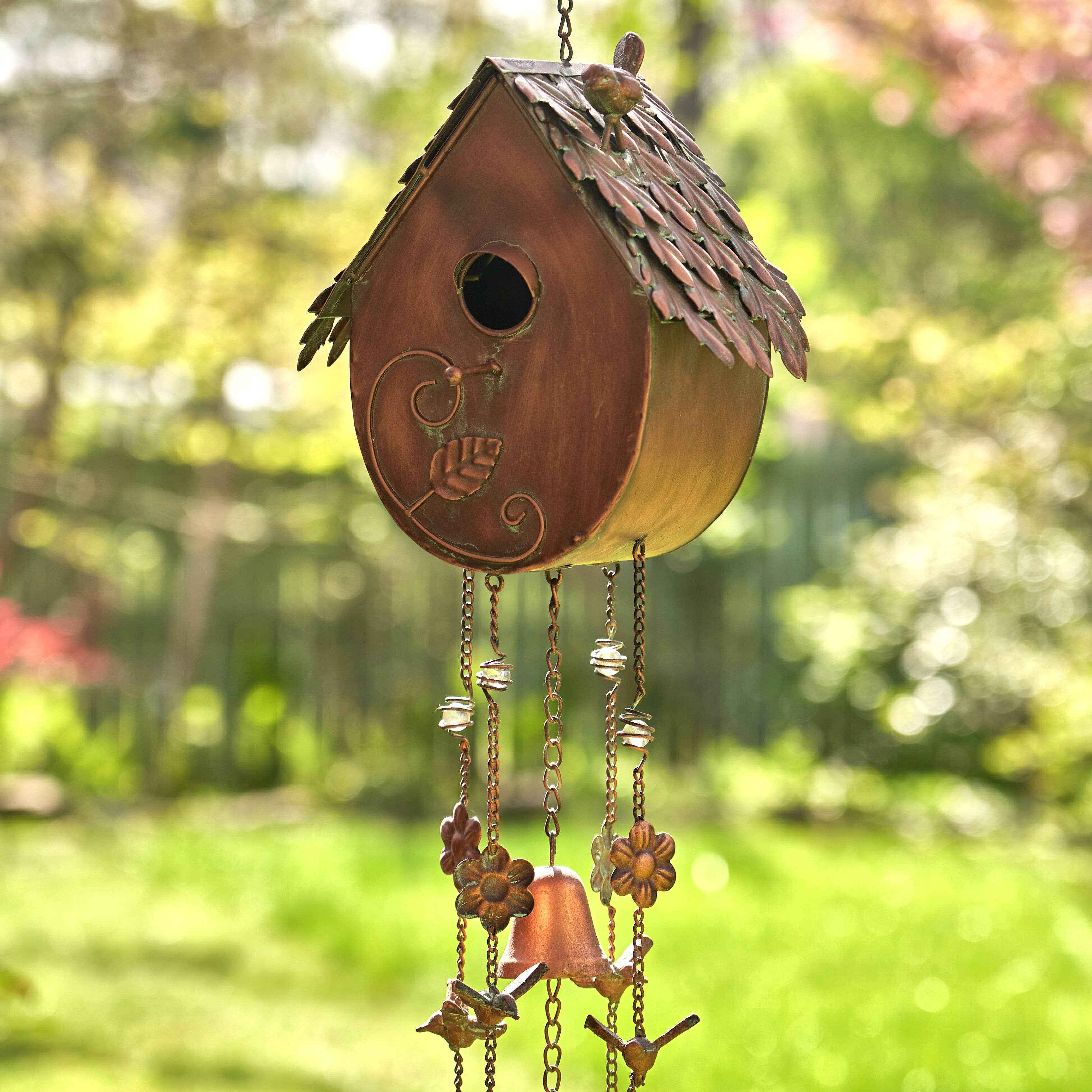 Antique Copper Hanging Birdhouse Wind Chime : Farm House - Image 6
