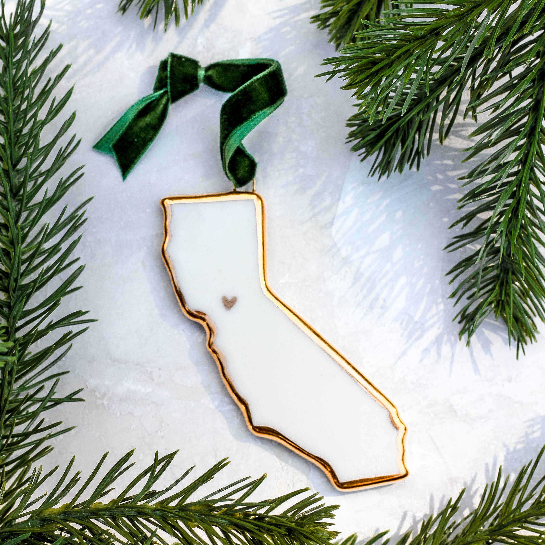 Apricity Ceramics - California Handmade Porcelain State Ornaments w/ Gold Heart