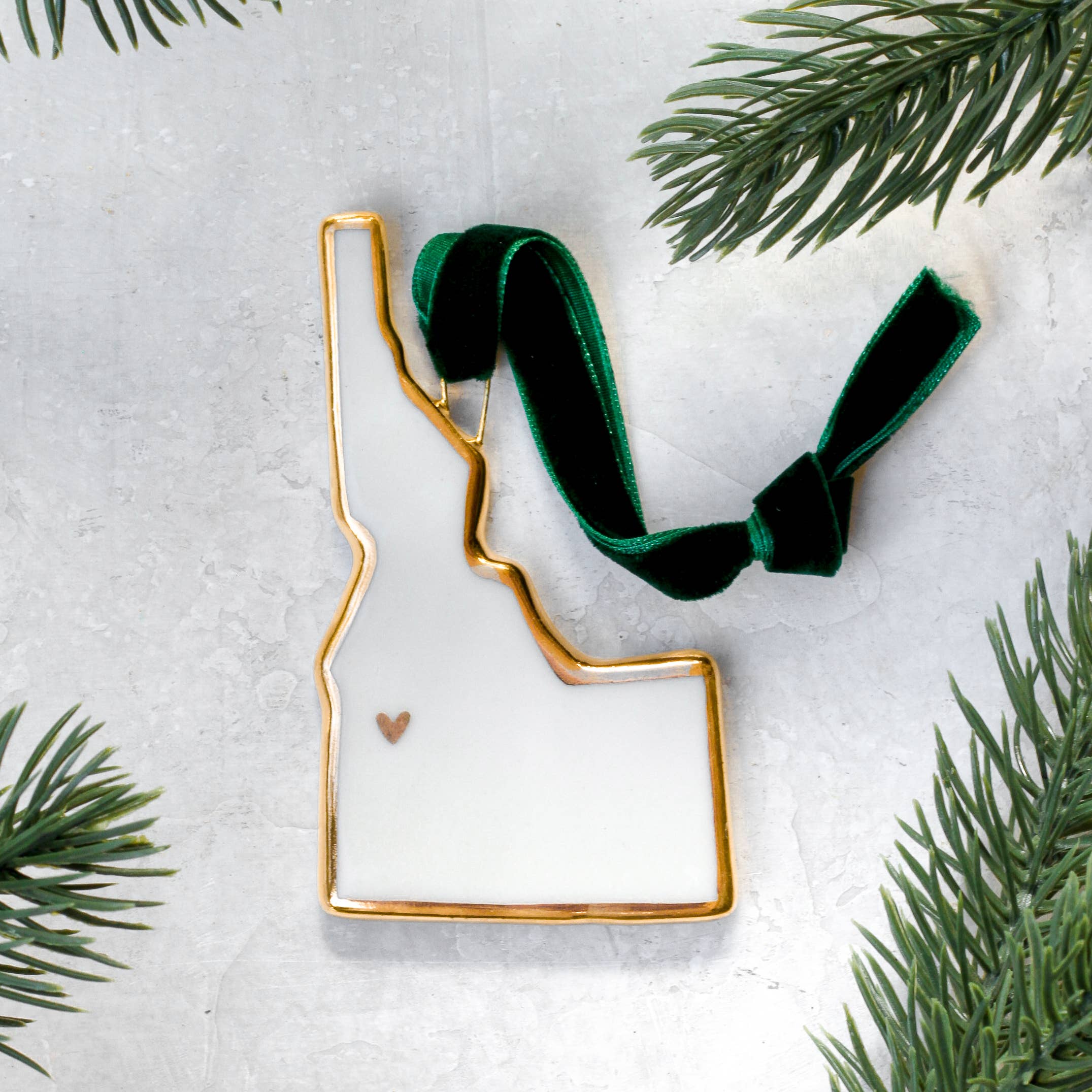 Idaho Handmade Porcelain State Ornaments w/ Gold Heart