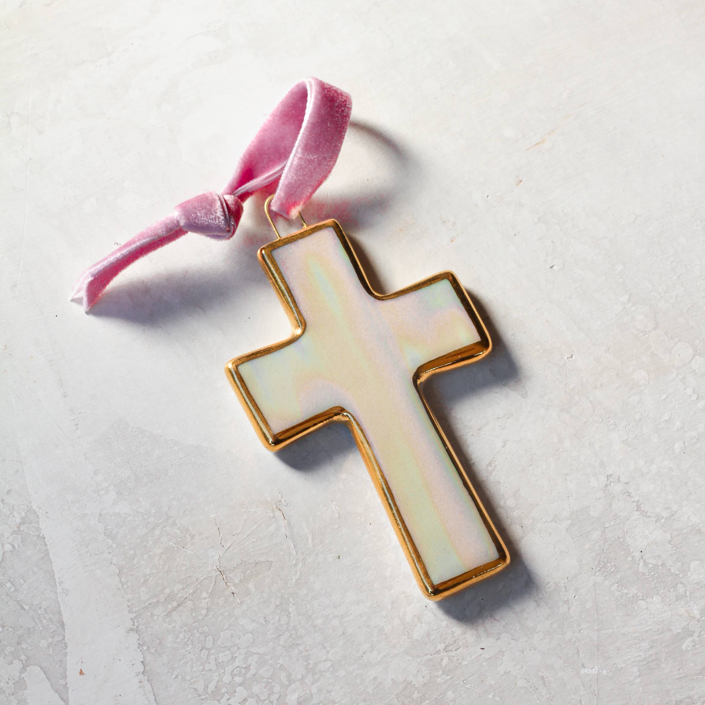 Apricity Ceramics - Iridescent Cross Ornament with Gold | Handmade Holiday - Image 2