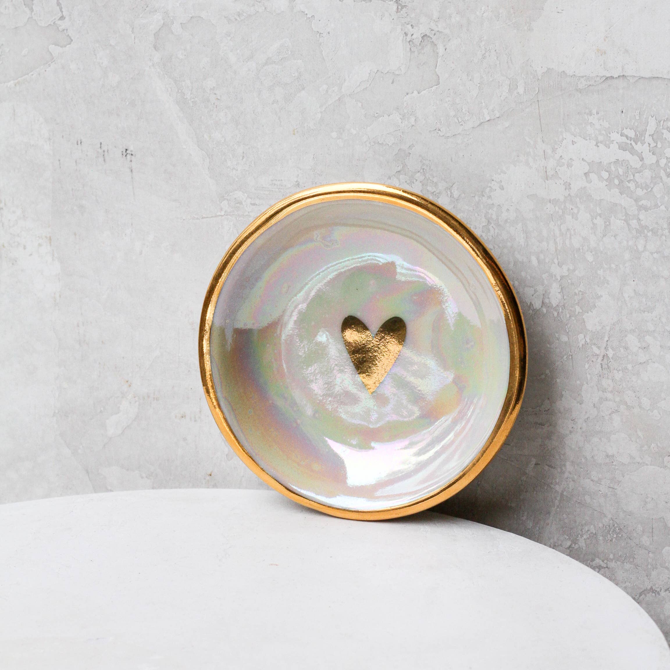 Iridescent Heart Ring Dish Handmade Pottery with Gold - Image 2