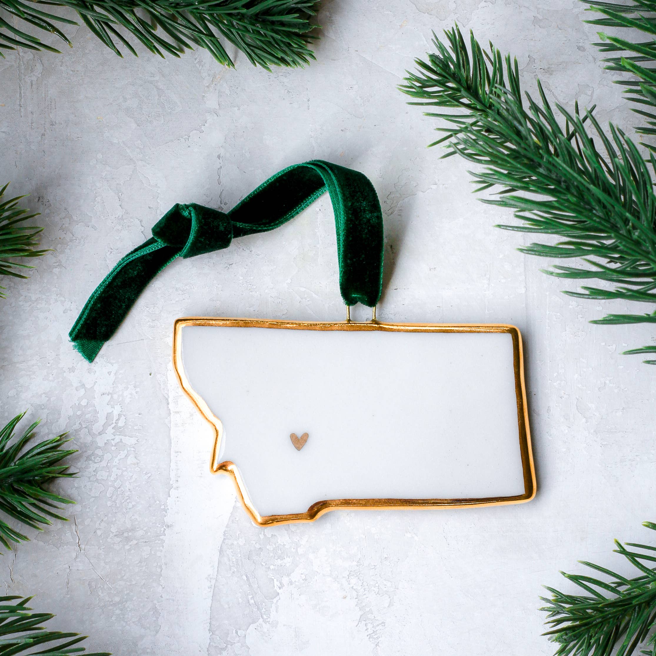 Montana Handmade Porcelain State Ornament w/Gold Heart