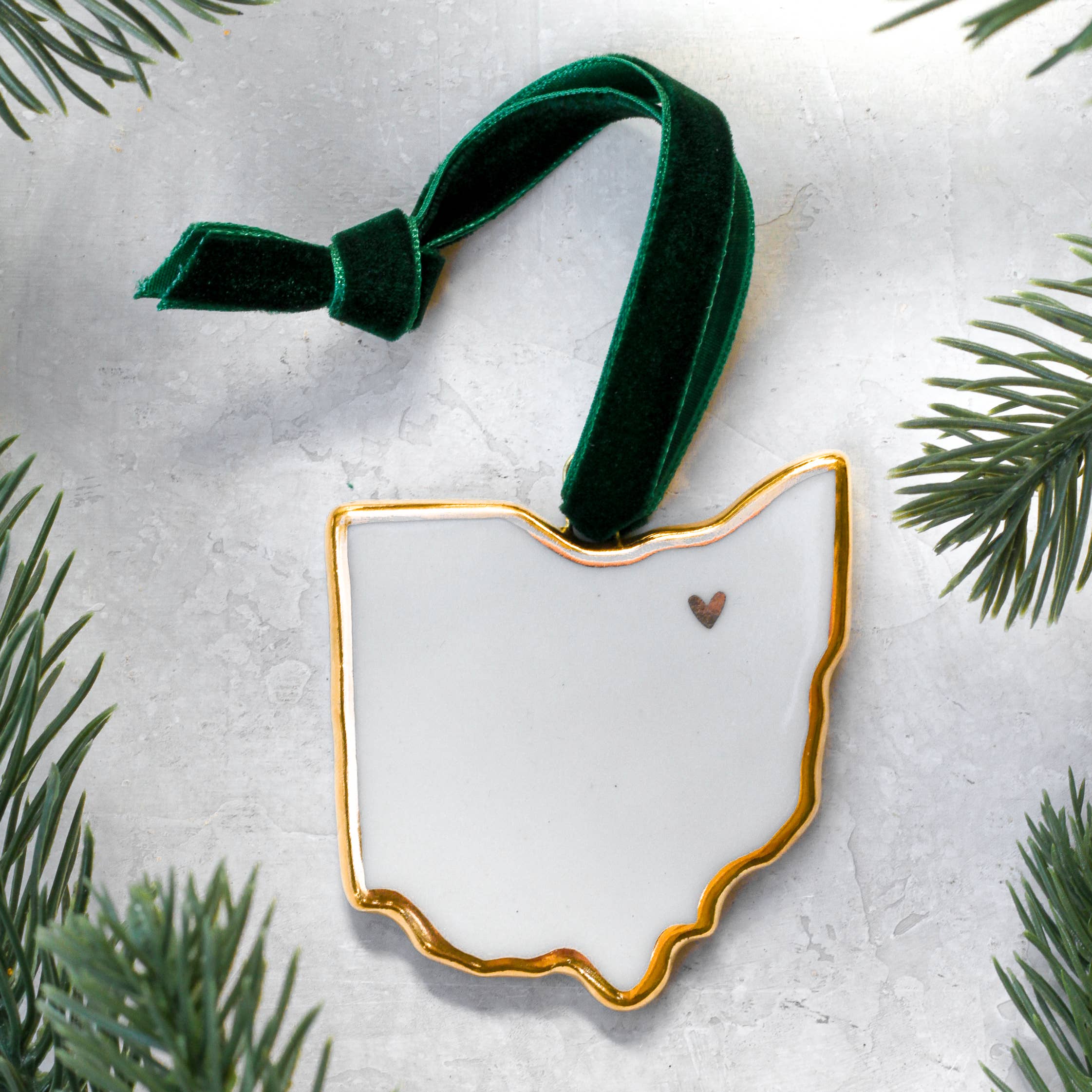 Ohio Handmade Porcelain State Ornament w/Gold