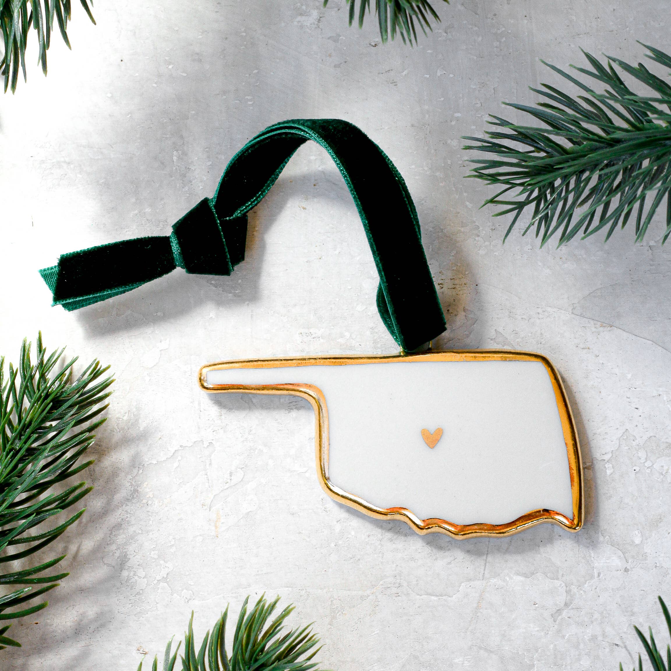 Oklahoma Handmade Porcelain State Ornament w/Gold - Image 2