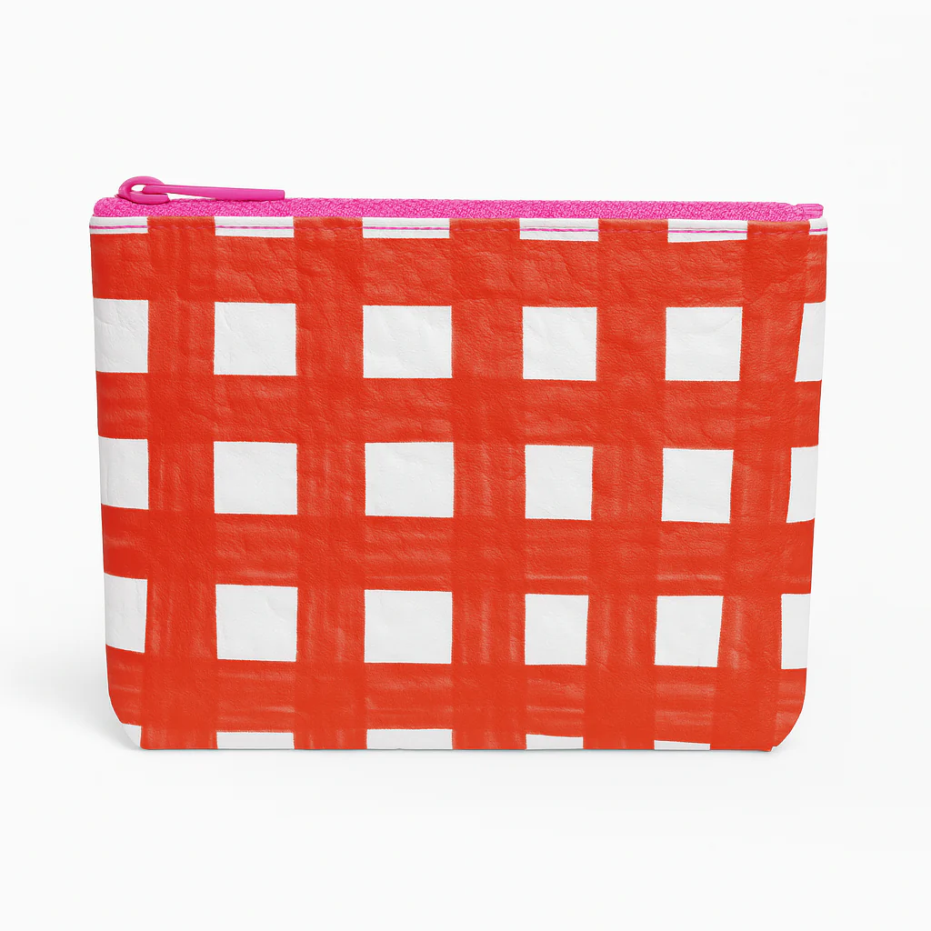 Red & Pink Check Flat Zip Bag