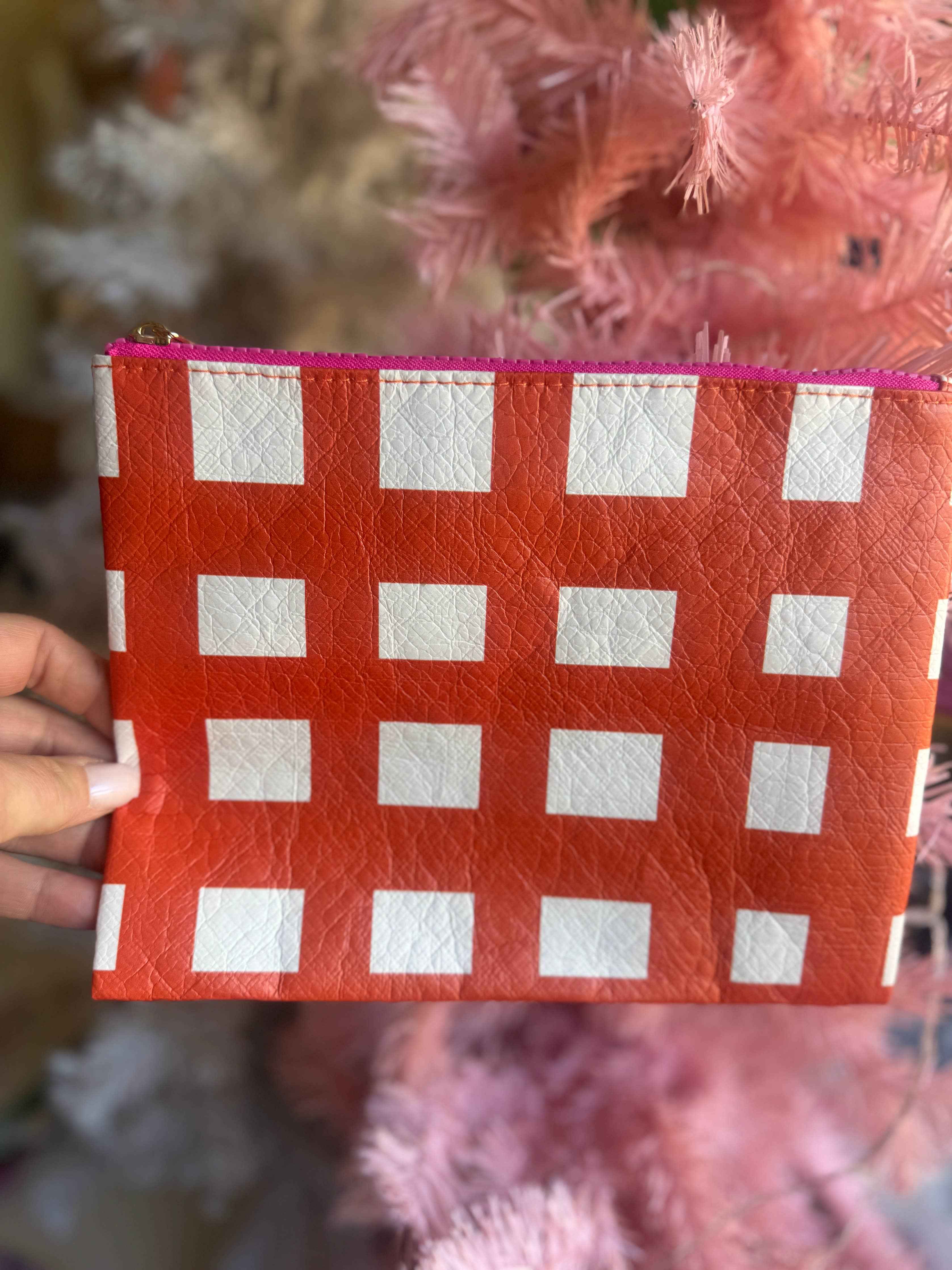 Red & Pink Check Flat Zip Bag - Image 2