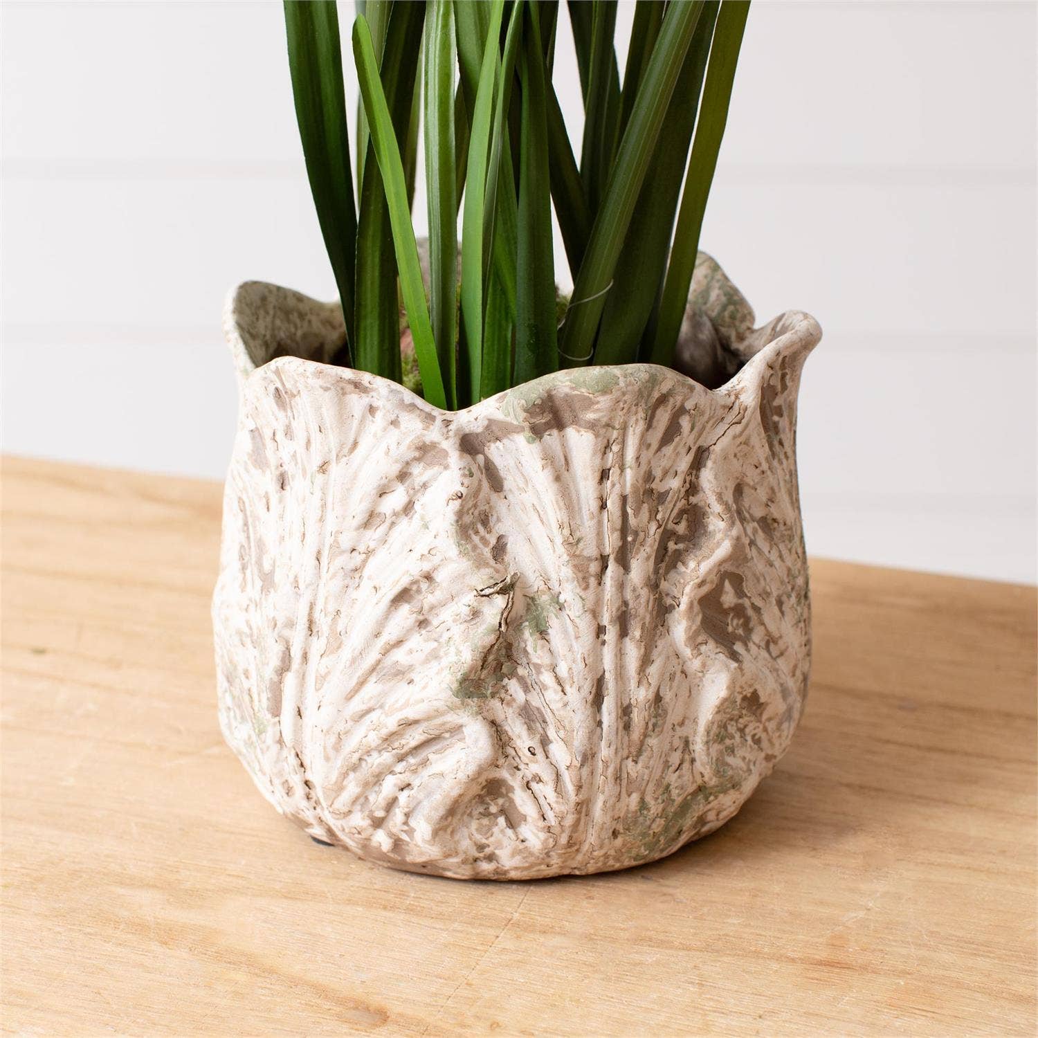 Distressed White Leaf Planter - Image 2