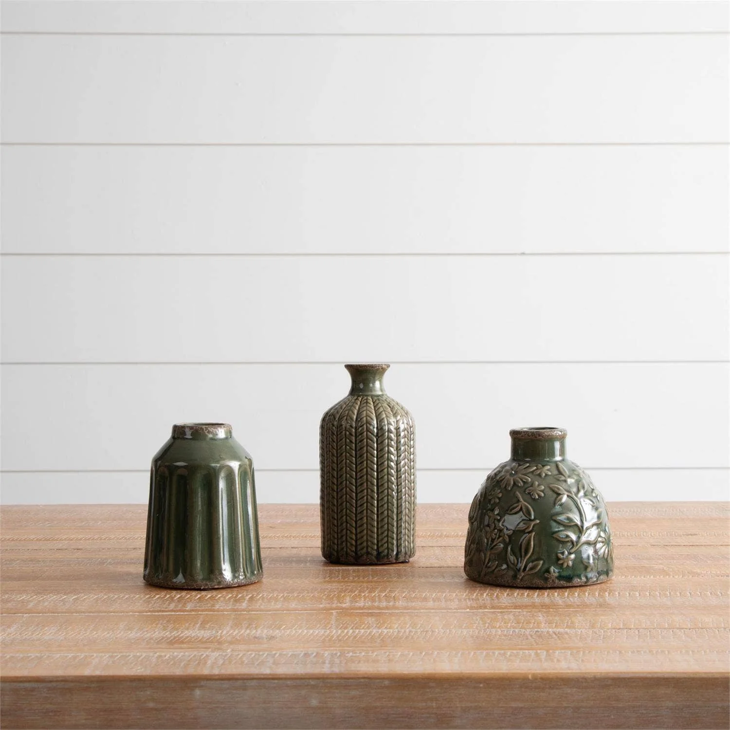 Textured Pattern Vases Green-set of 3 - Image 2