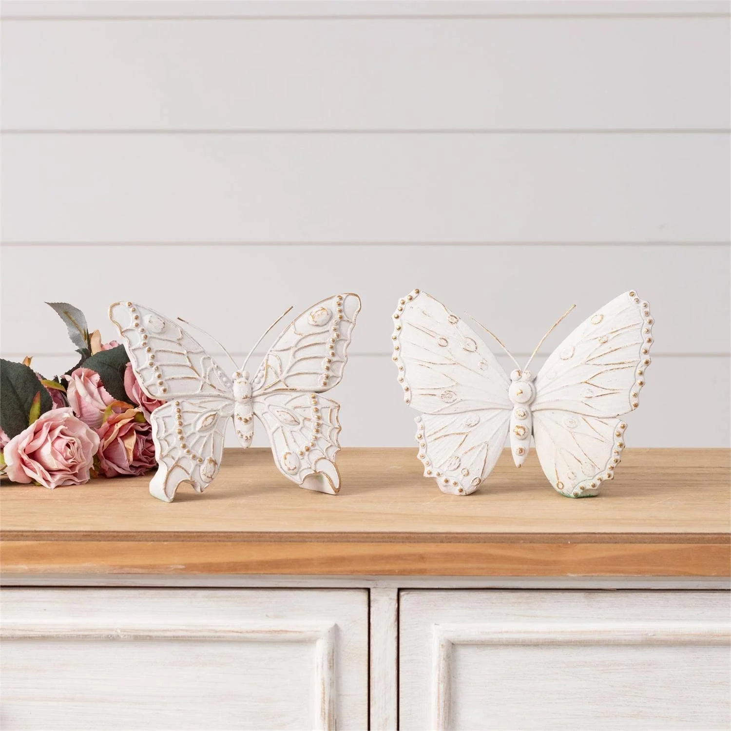 White And Gold Distressed Tabletop Butterfly Sold Separately