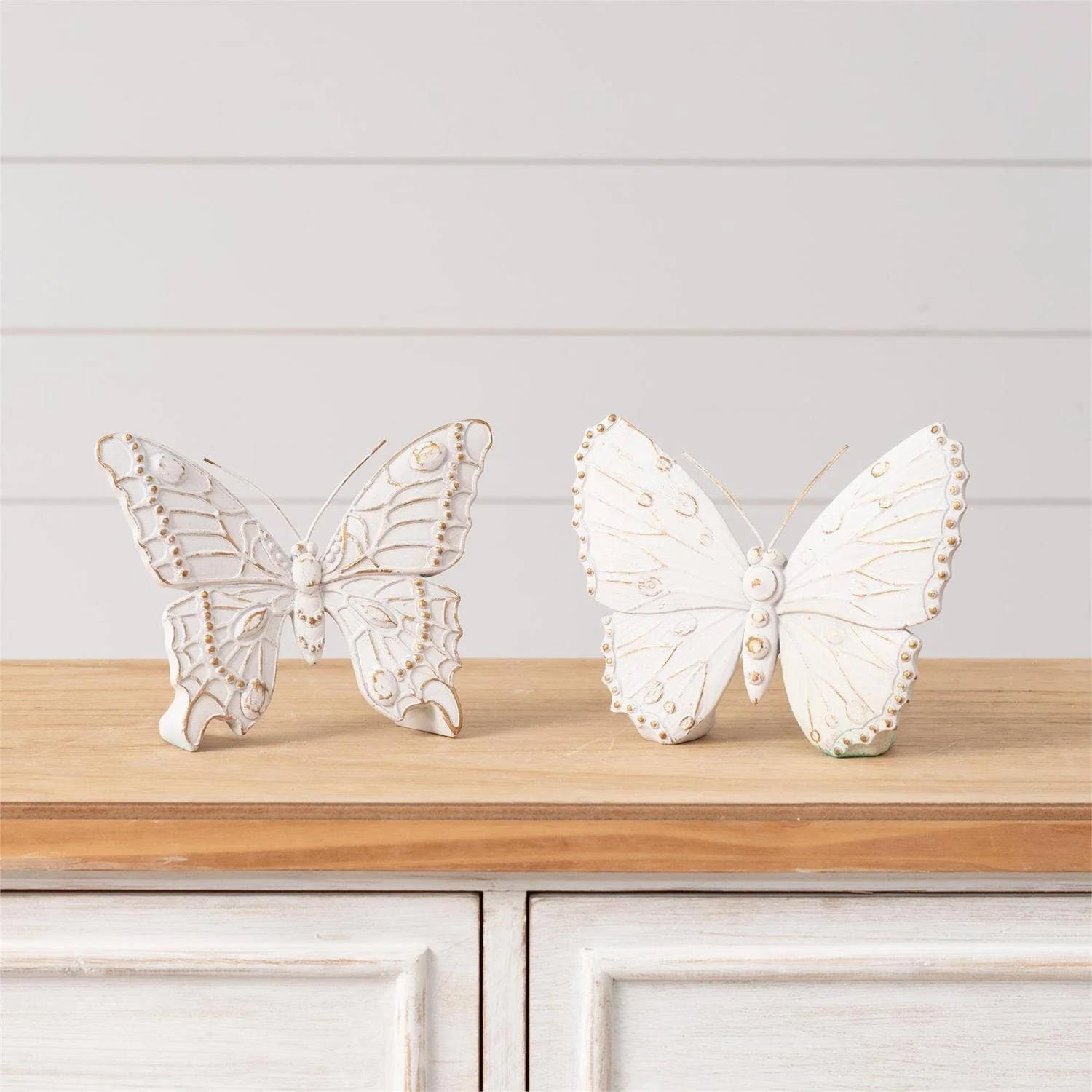 White And Gold Distressed Tabletop Butterfly Sold Separately - Image 2